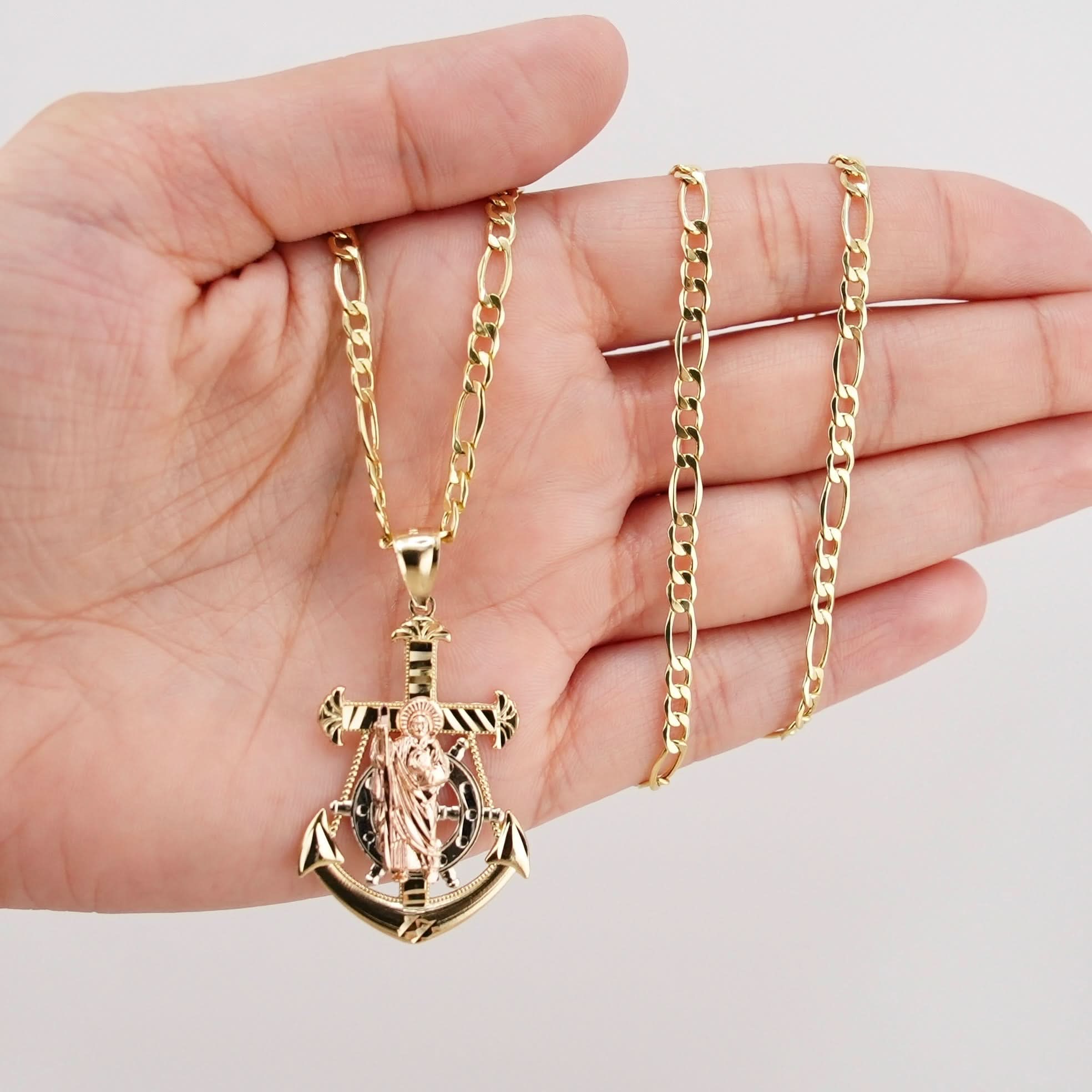 14k Gold San Judas Anchor Chain Set