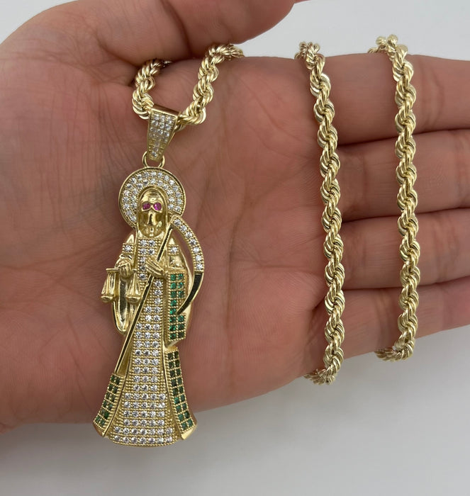 14k Gold Large Santa Muerte Chain Set