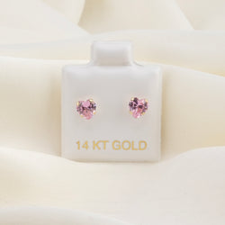 14k Gold Pink Heart Earrings