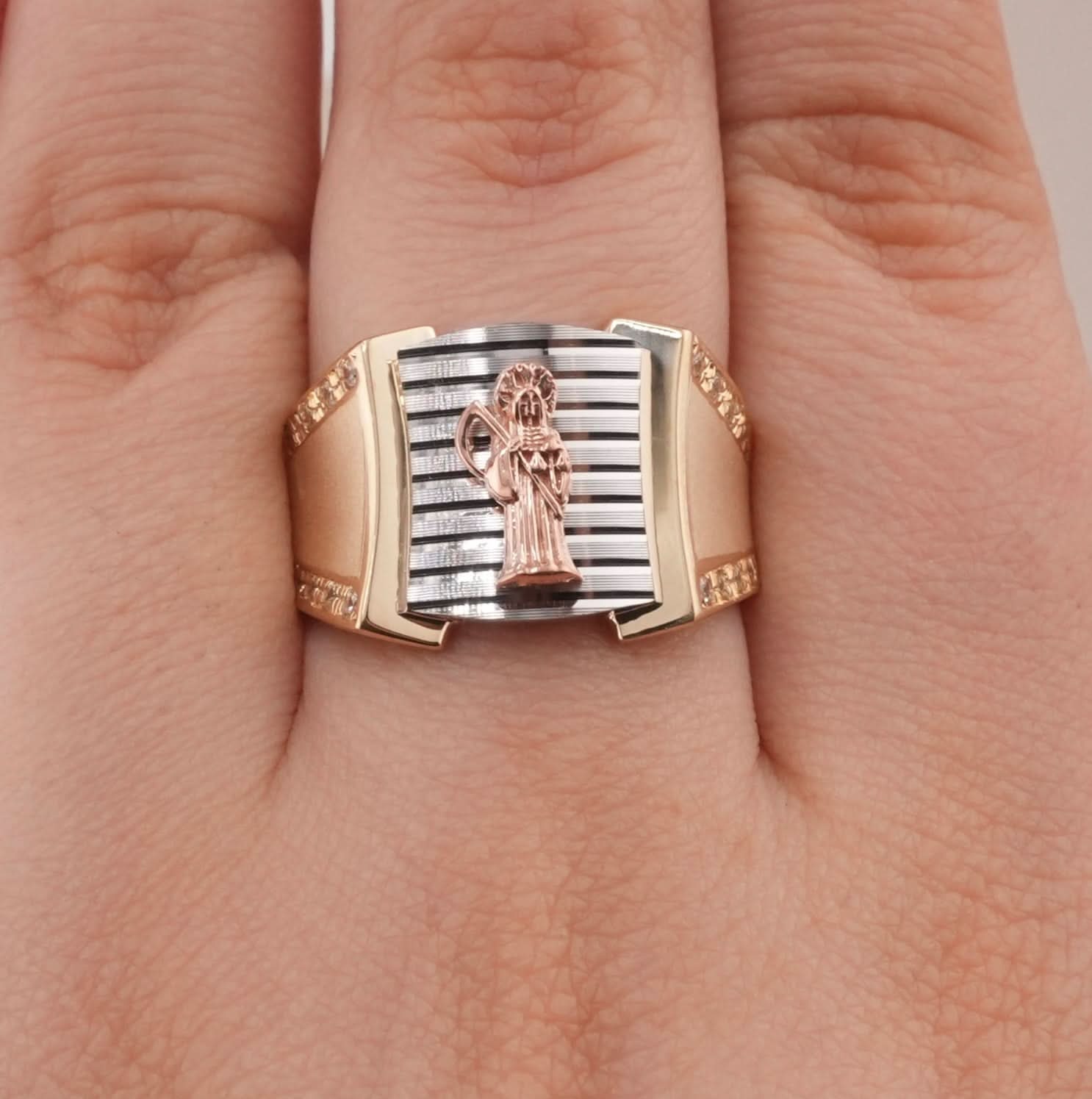 14K Gold Santa Muerte Men's Ring