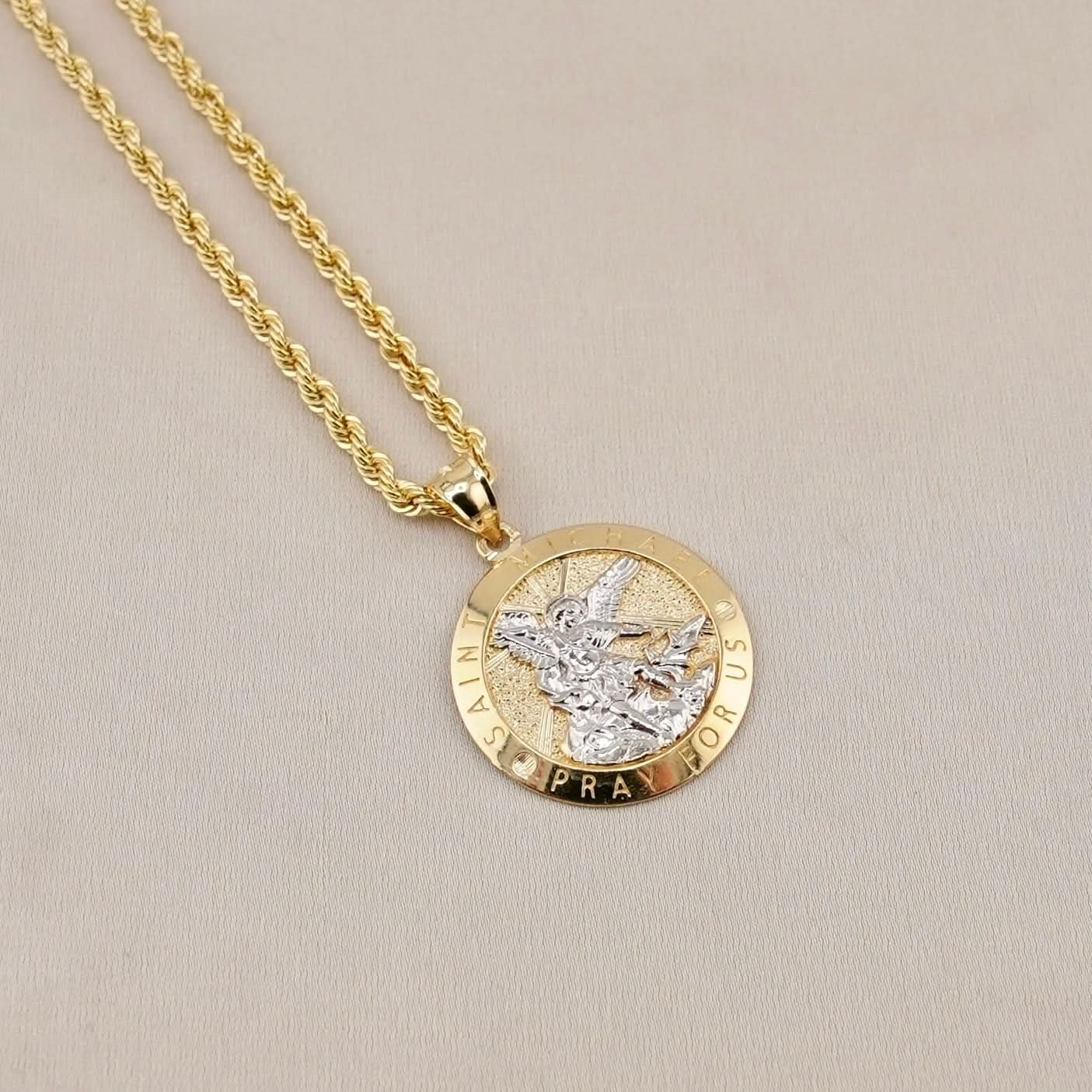 14k Gold Saint Michael Archangel Chain Set