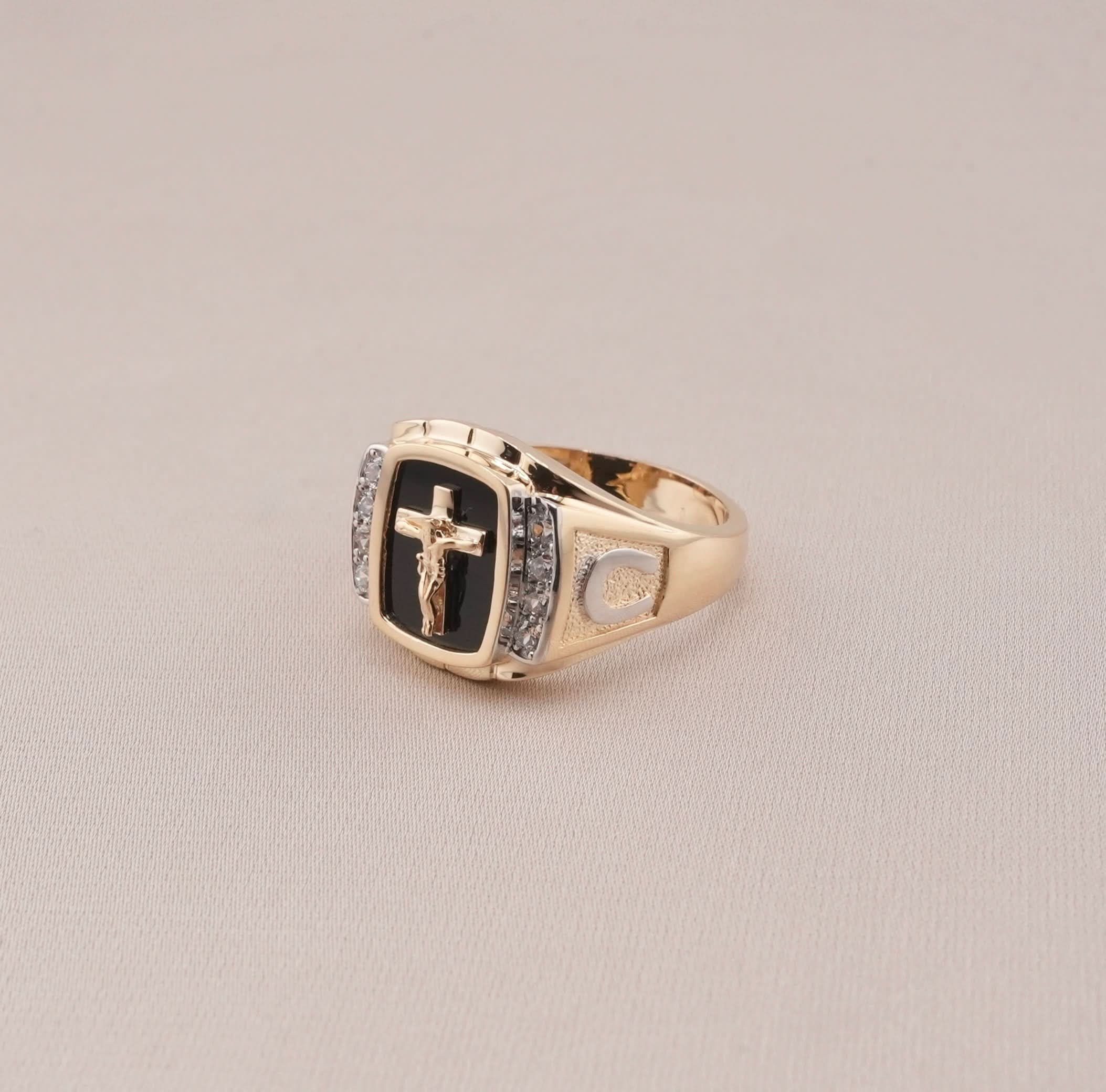14K Gold Cross Men's Ring