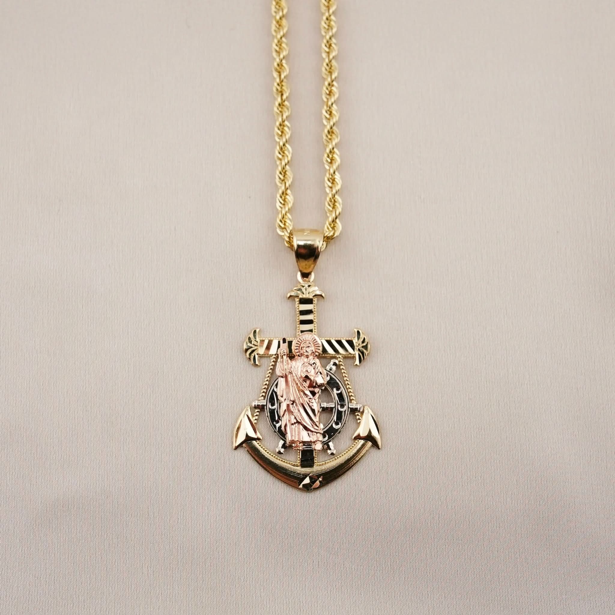 14k Gold San Judas Anchor Chain Set