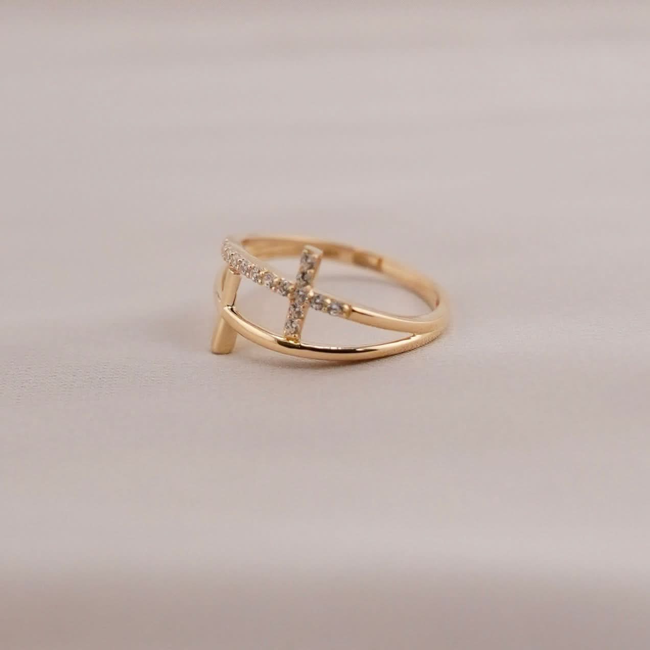 14k Gold Double Cross Ring