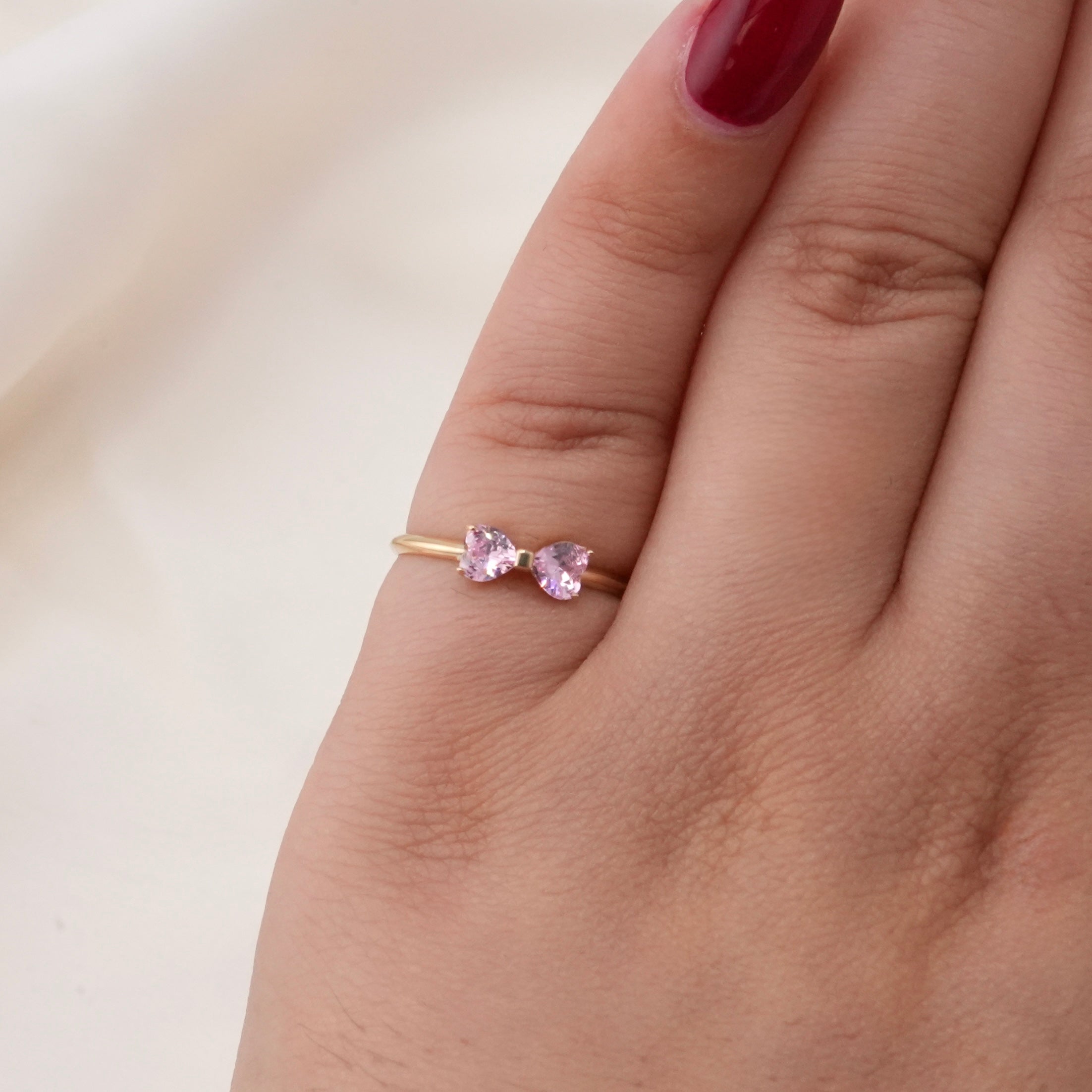 14k Gold Light Pink Bow Earrings & Ring Set