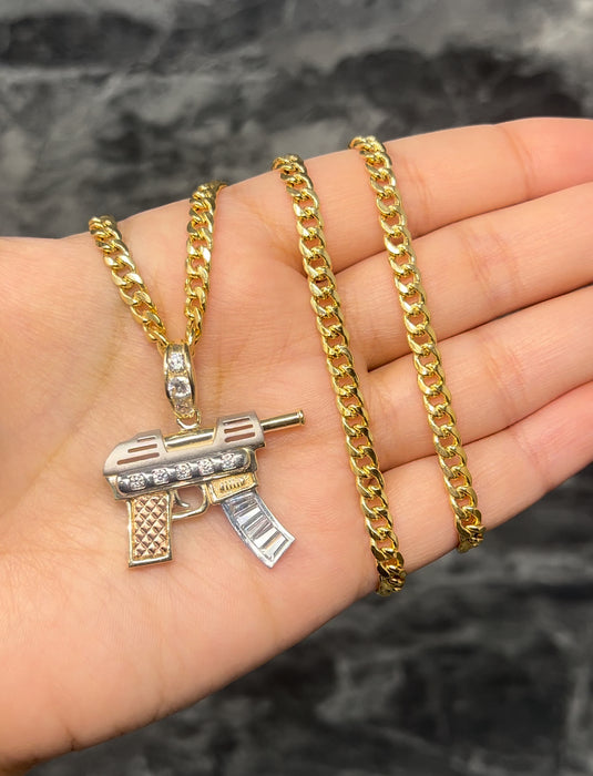 14k Gold Gun Pendant or Chain Set