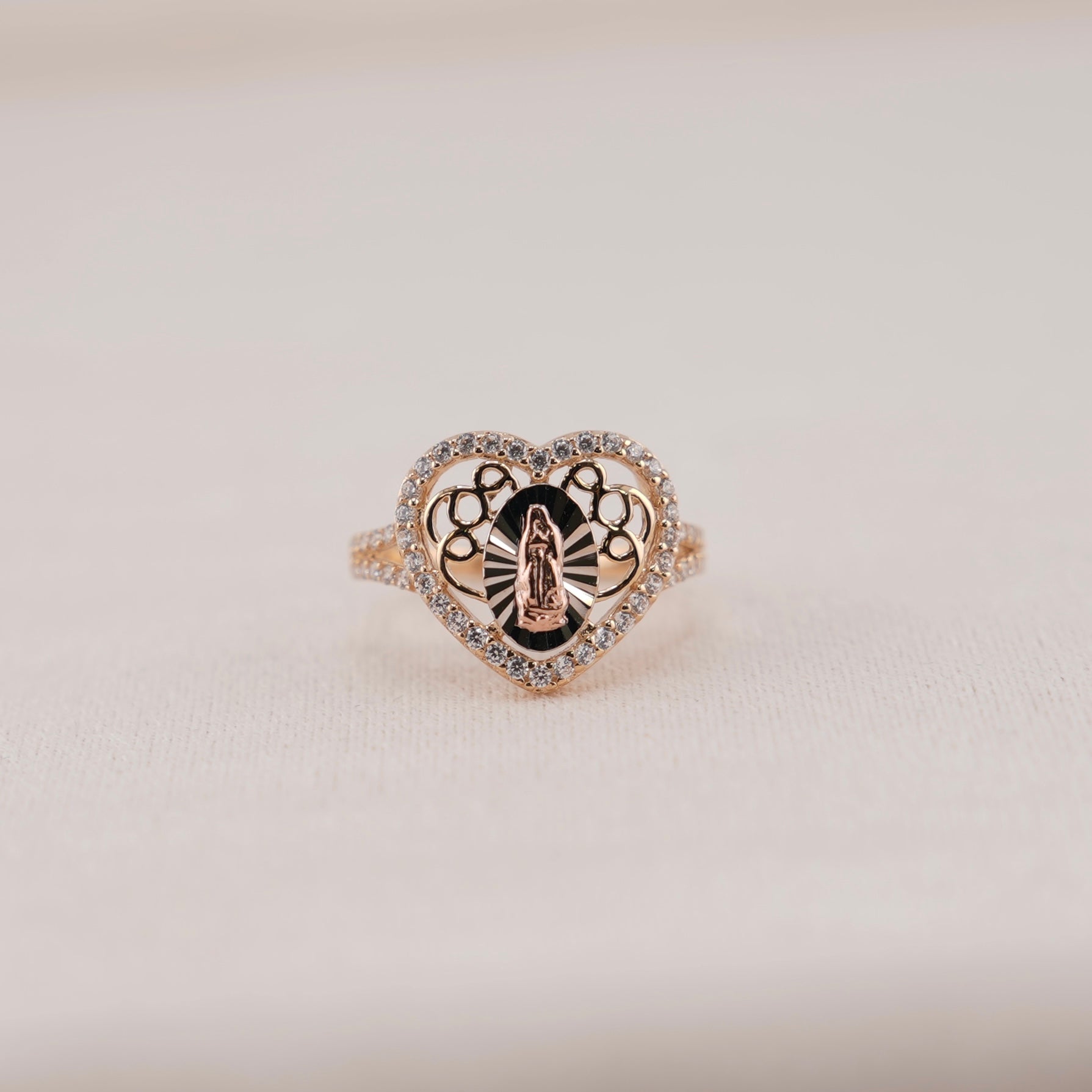 14k Gold Virgencita Heart Ring