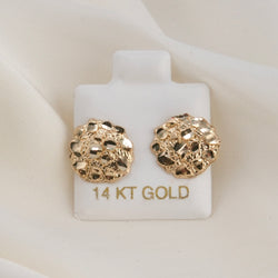 14k Gold Large Round Nugget Earrings