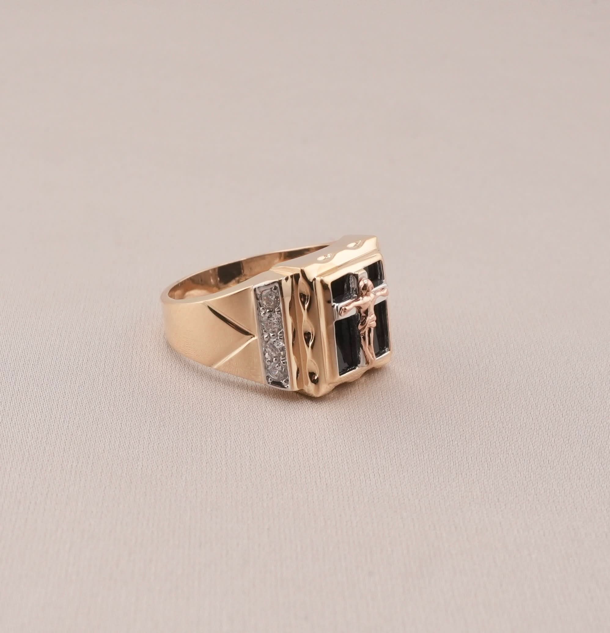 14K Gold Cross Men's Ring
