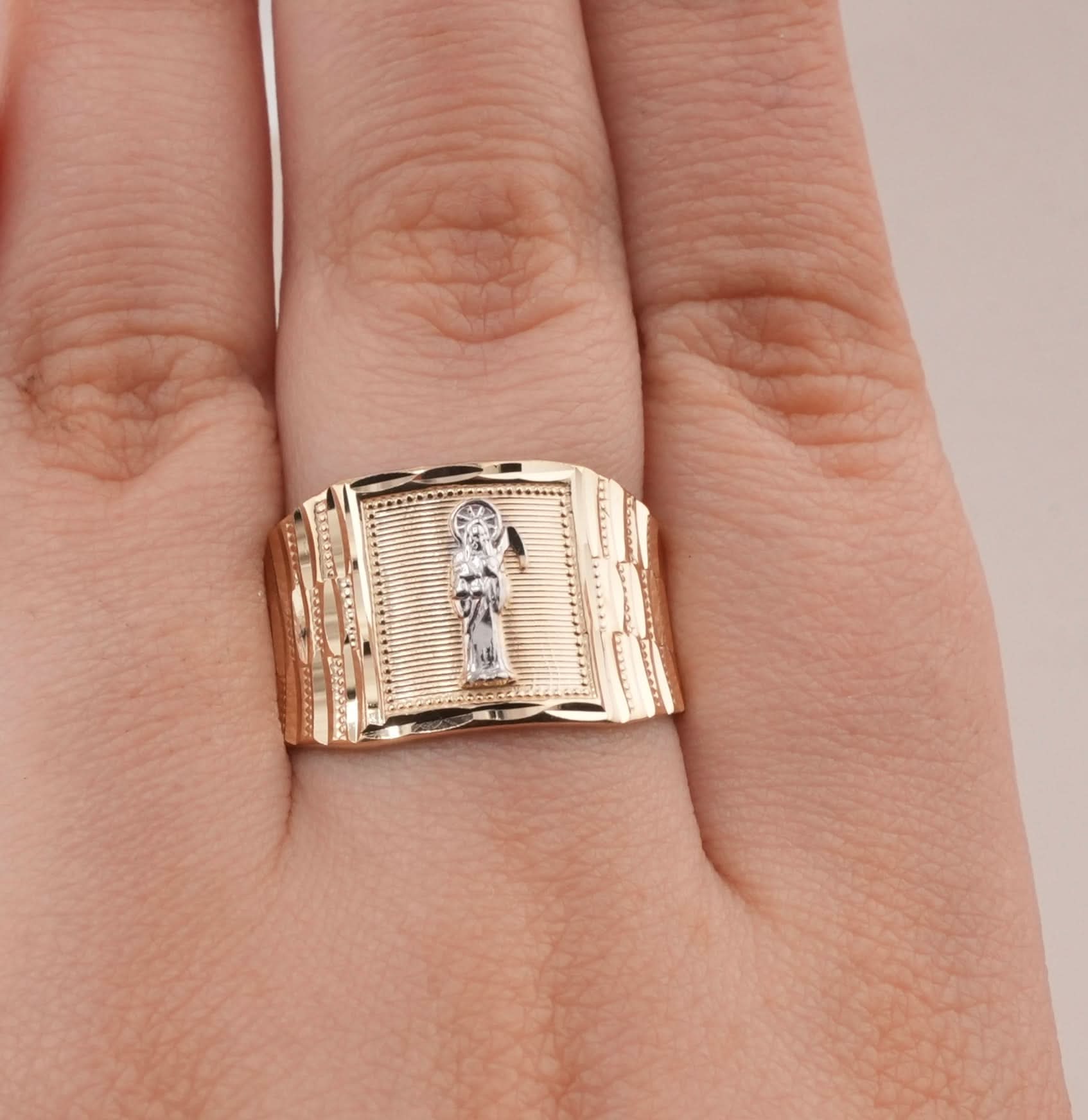 14K Gold Santa Muerte Men's Ring