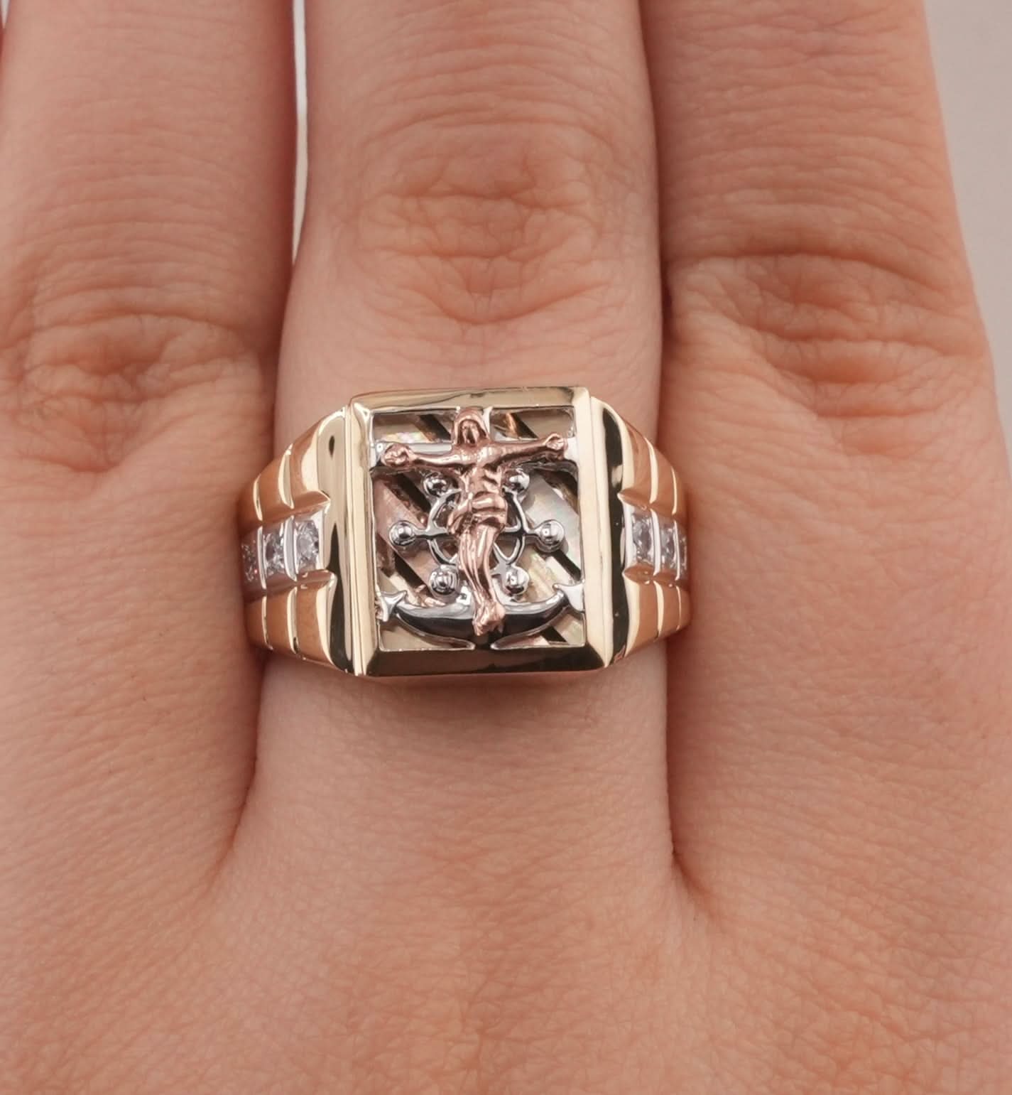 14K Gold Anchor Men's Ring