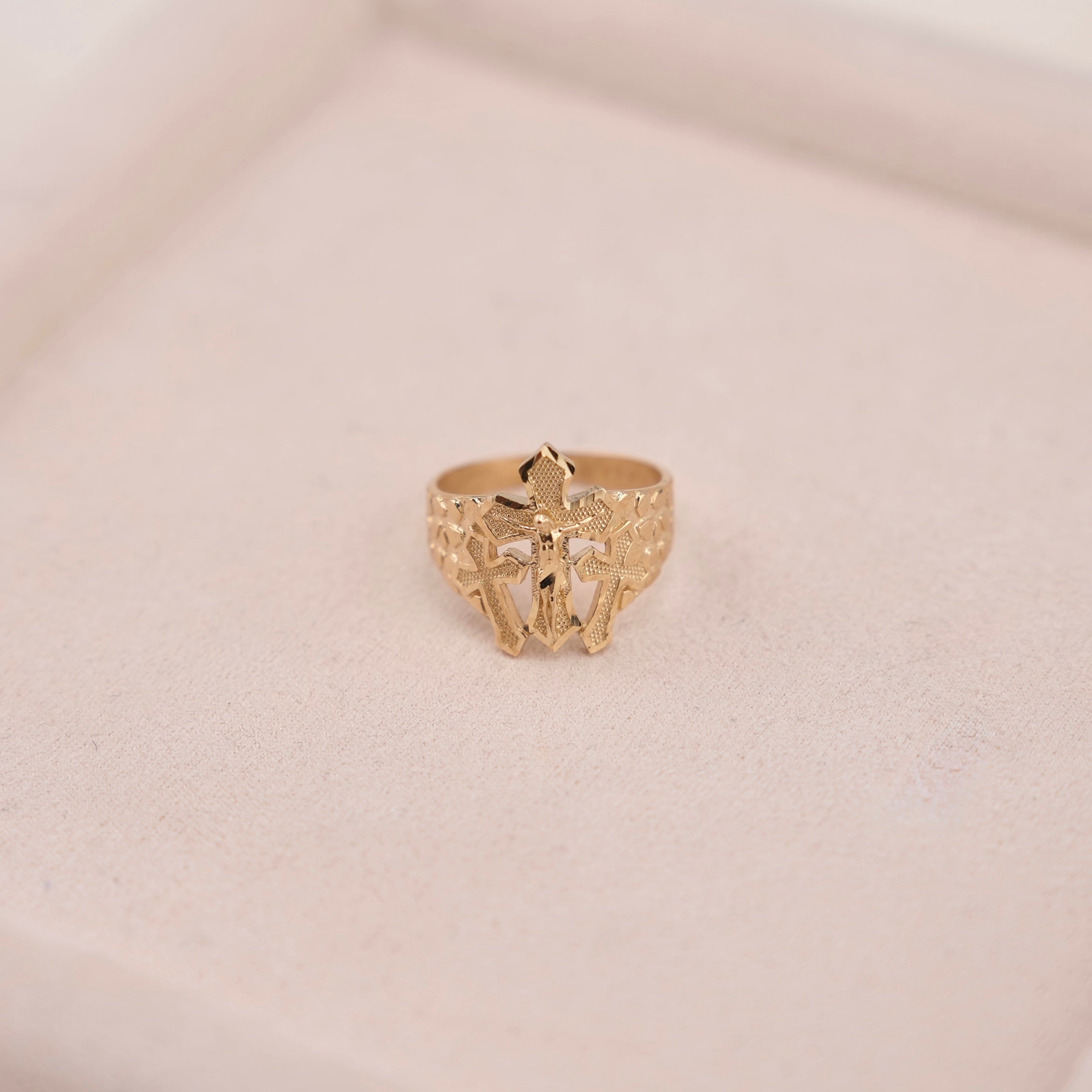 14k Gold Medium Cross Nugget Ring