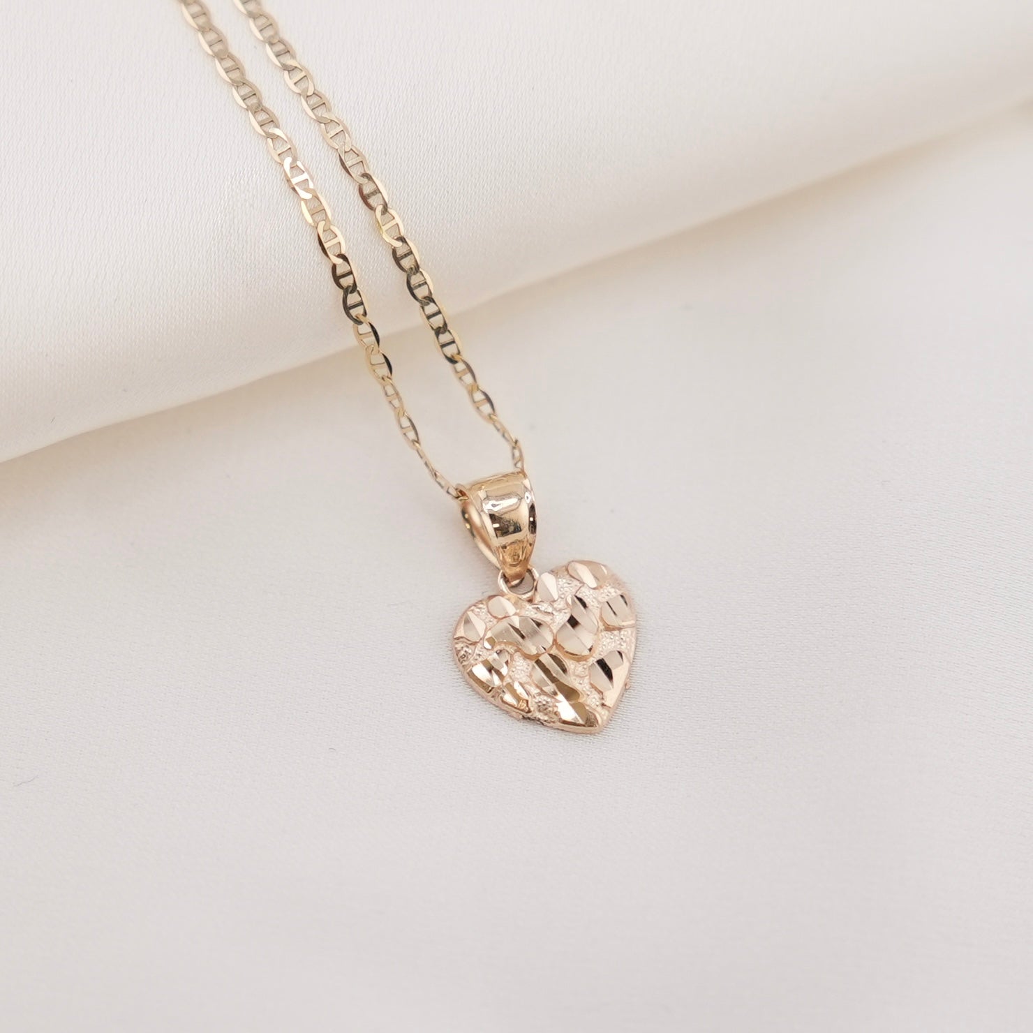 14k Gold Heart Nugget Chain Set
