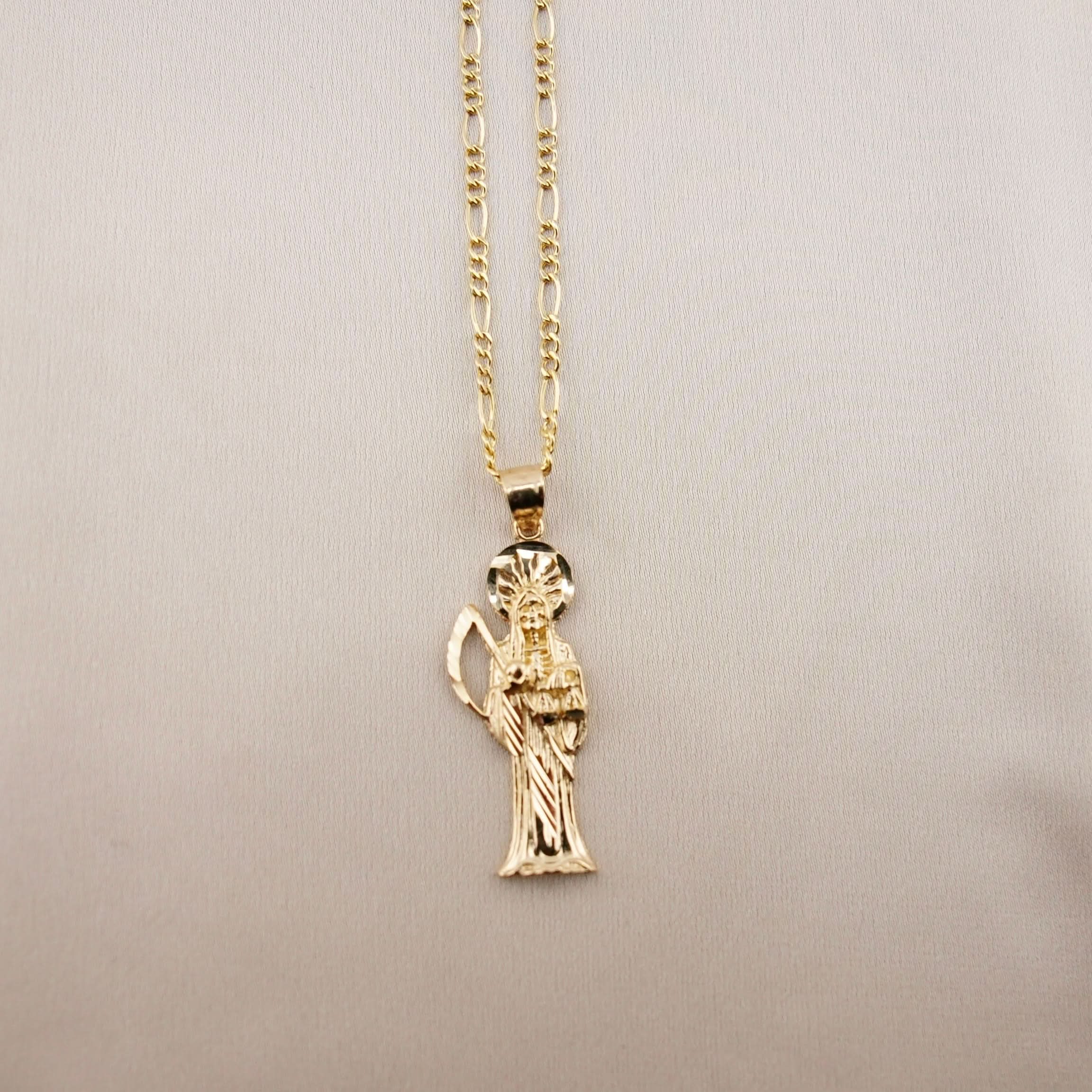 14k Gold Small Santa Muerte Chain Set