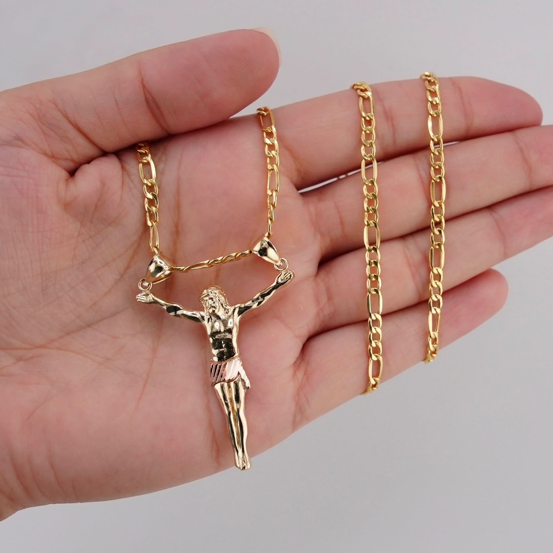 14k Gold Medium Jesus Chain Set