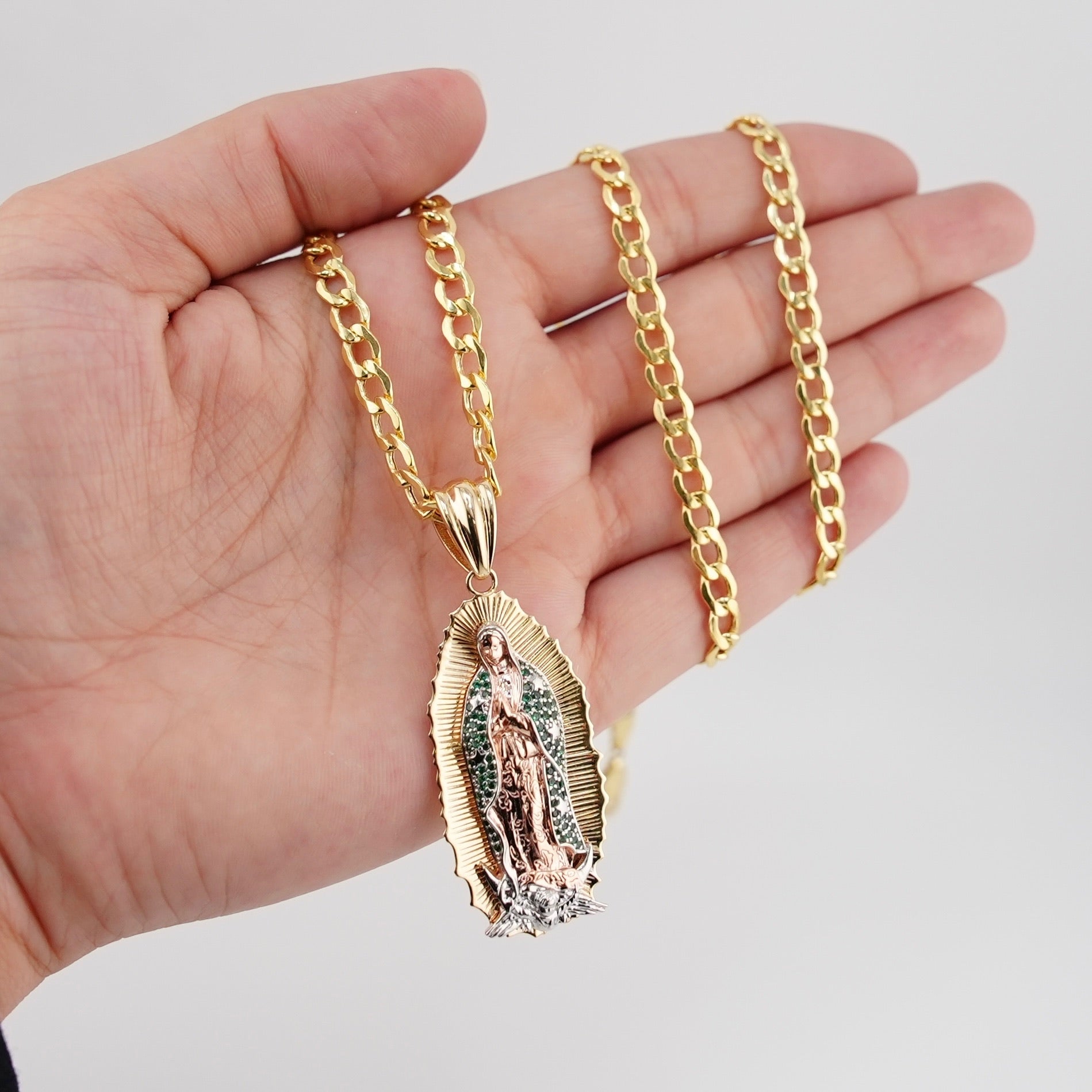14k Gold Large Virgencita Chain Set