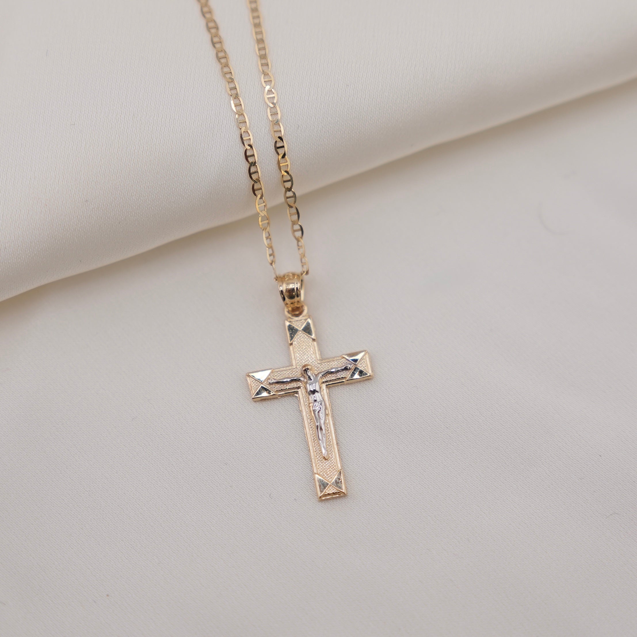 14k Gold Cross Chain Set