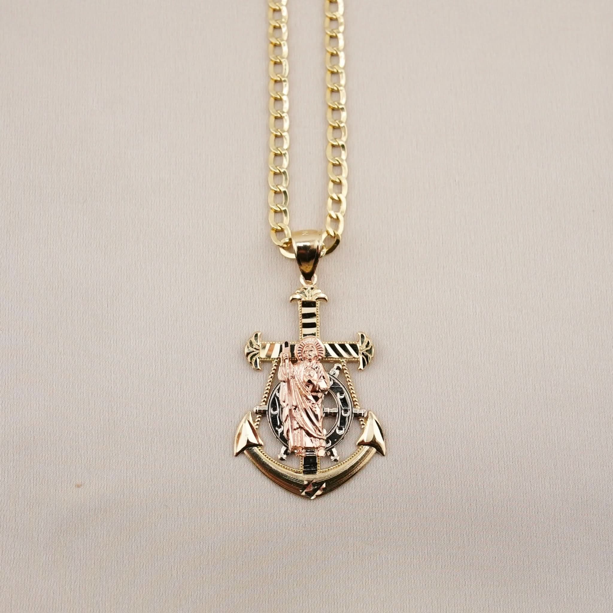 14k Gold San Judas Anchor Chain Set