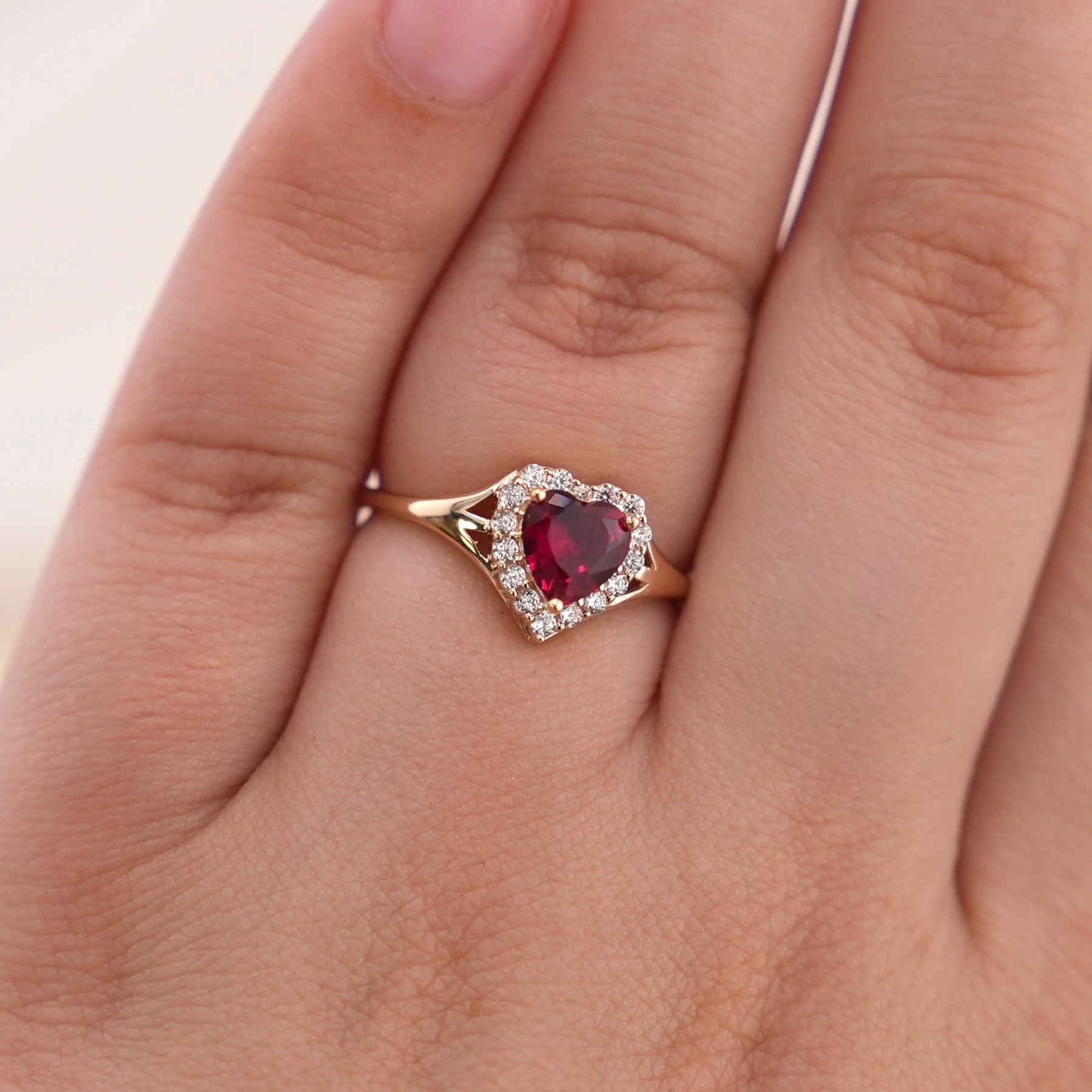 14k Gold Red Heart Ring