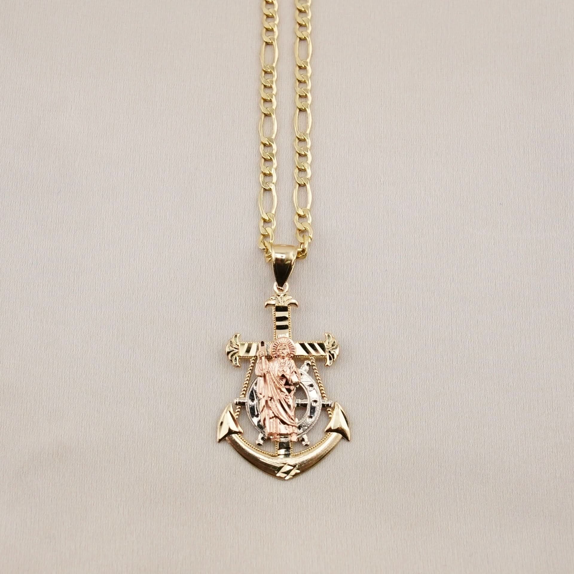 14k Gold San Judas Anchor Chain Set