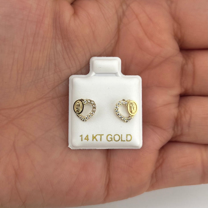 14K Gold Women’s Virgencita Heart Earrings