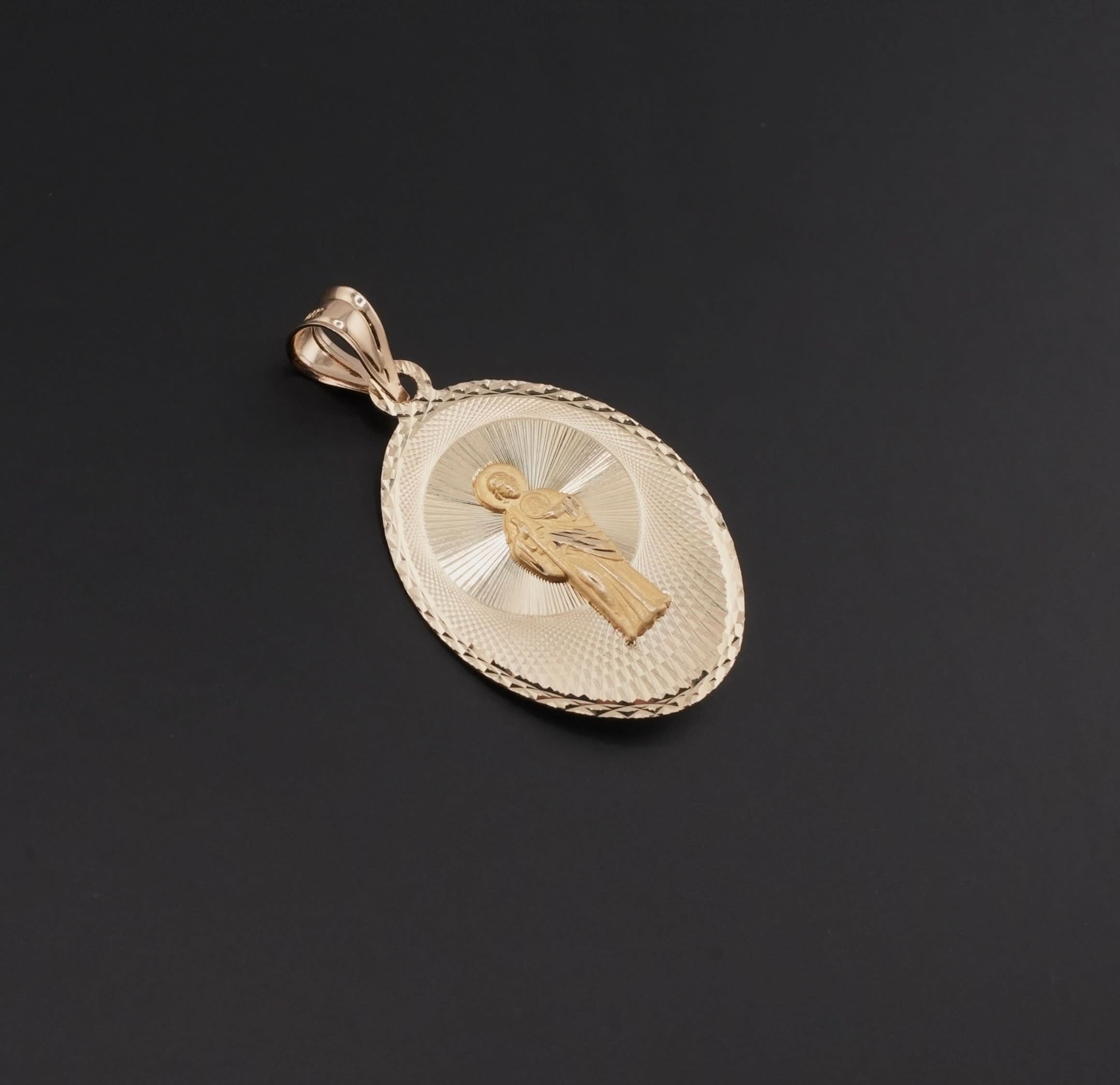 14k Gold Double-Sided Virgencita & San Judas Pendant