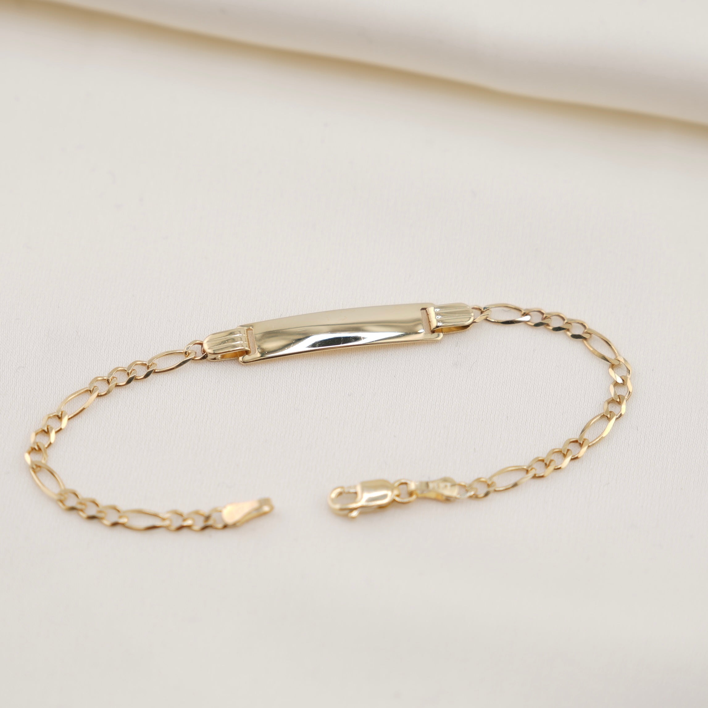 14k Gold Solid Figaro Baby ID Bracelet