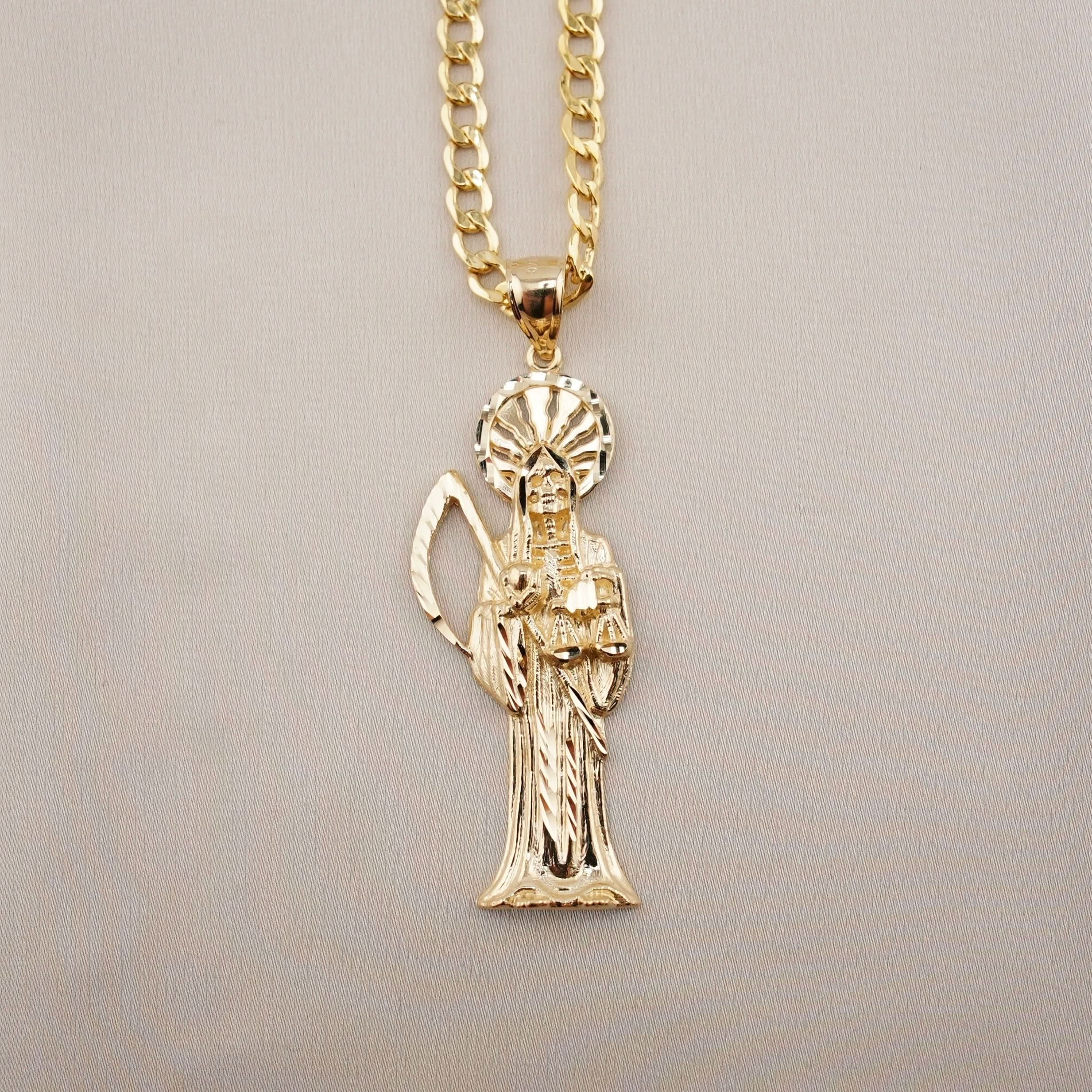 14k Gold Large Santa Muerte Chain Set