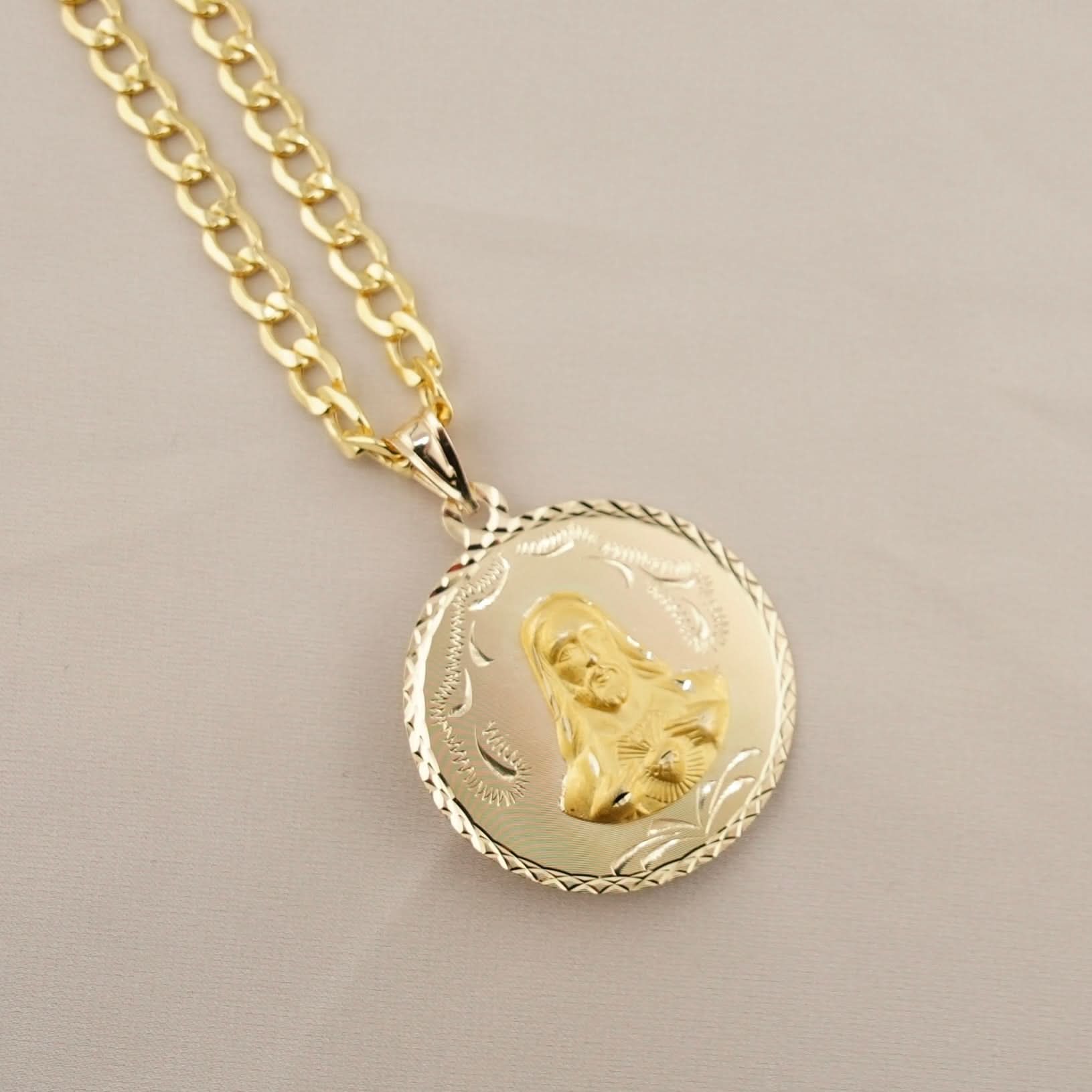14k Gold Large Double-Sided Virgencita Chain Set