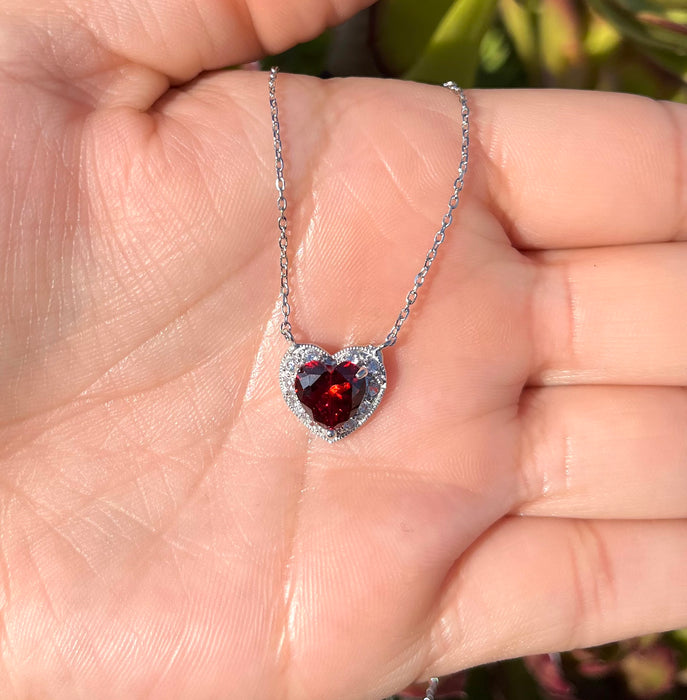925 Silver Dark Red Heart Necklace