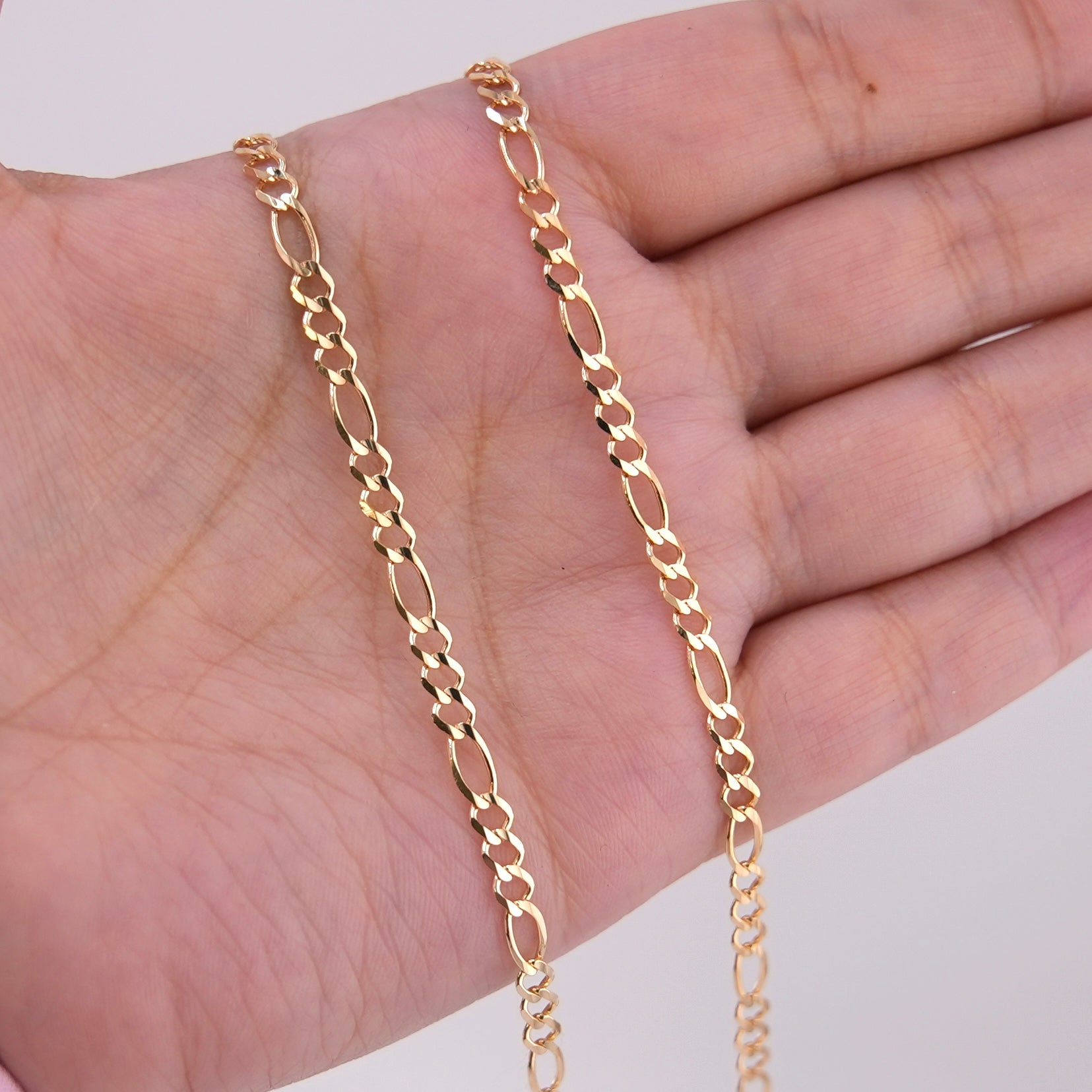 14k Gold Solid Open Light Figaro Chain 3.9mm