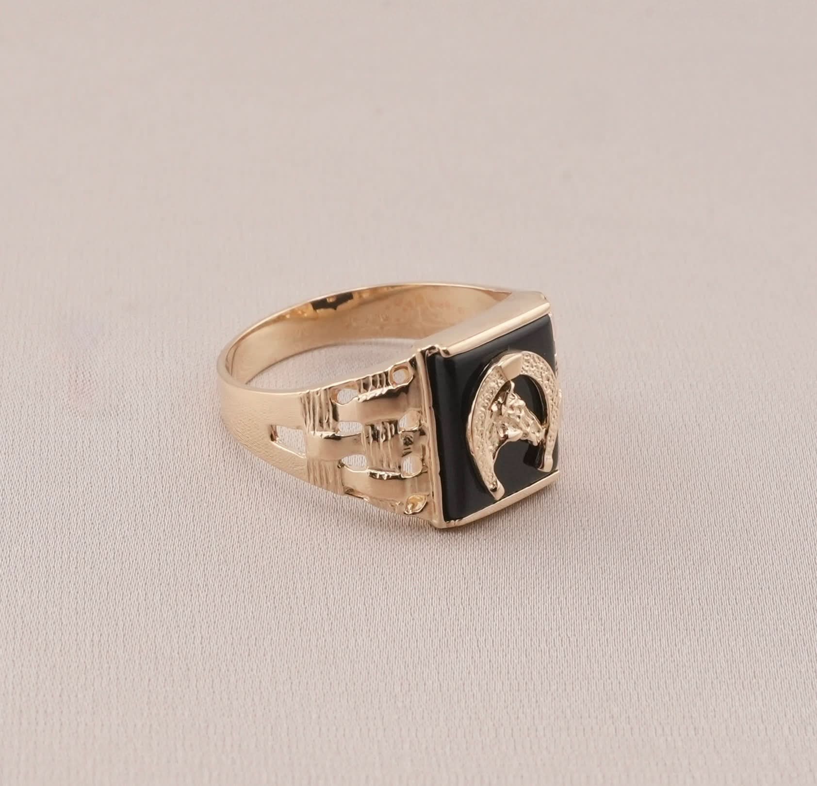 14K Gold Horse Men's Ring