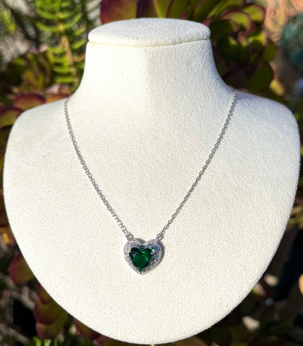 925 Silver Green Heart Necklace