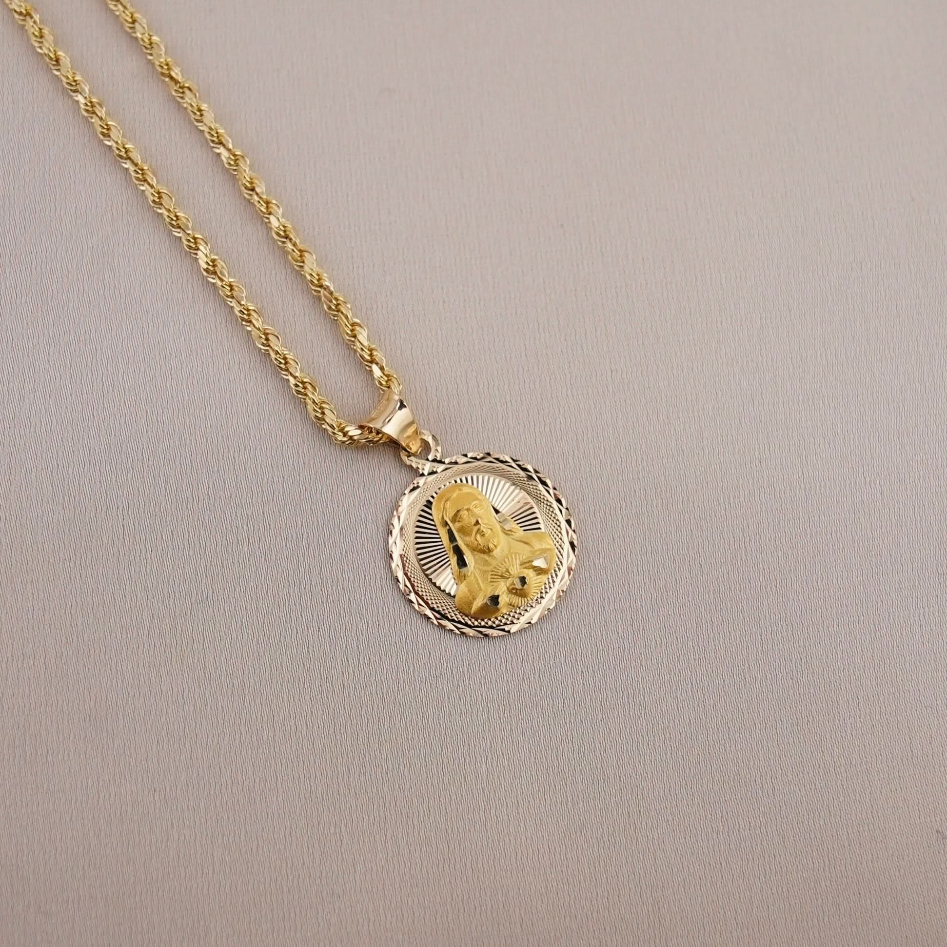 14k Gold Jesus Chain Set