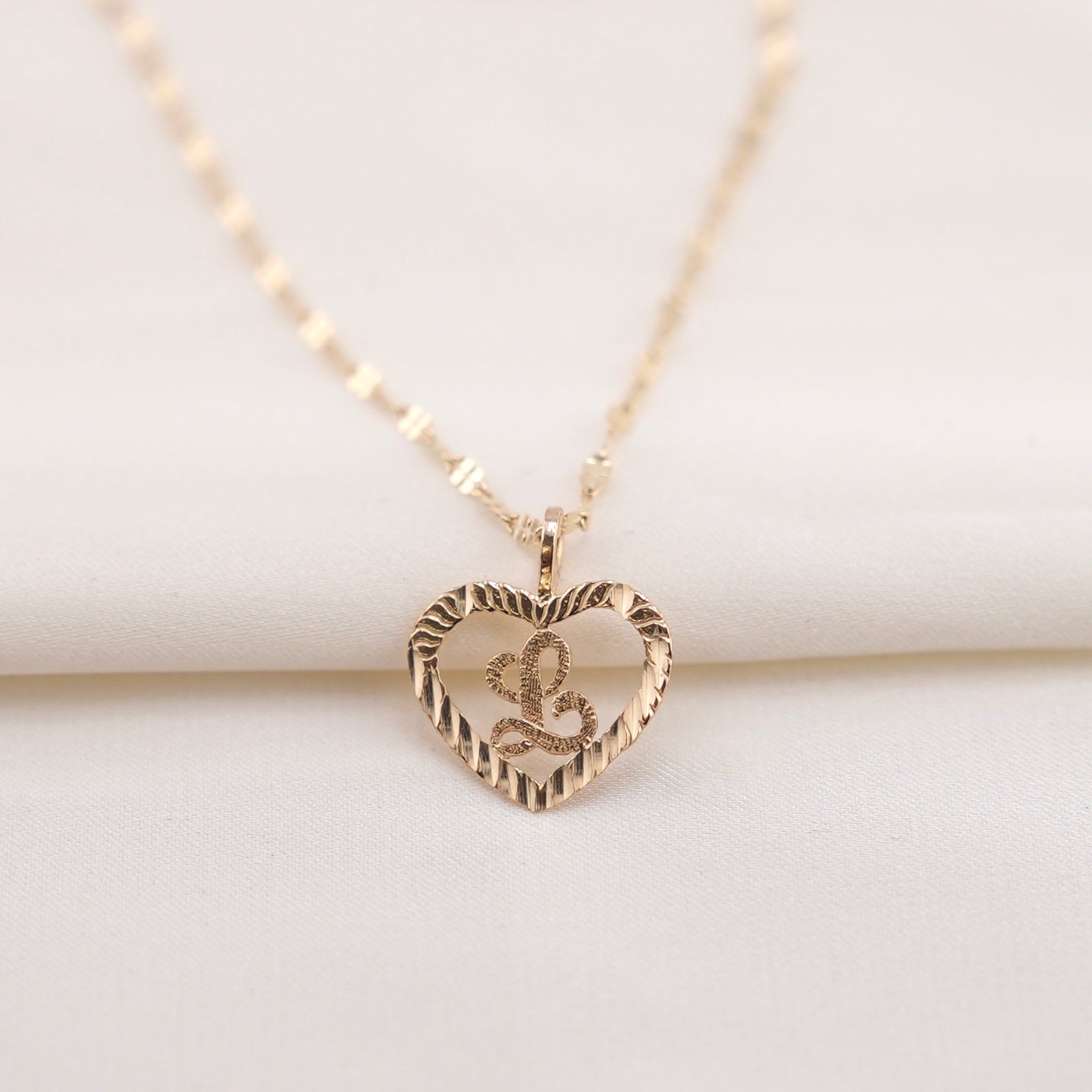 14k Gold Heart Initial Chain Set
