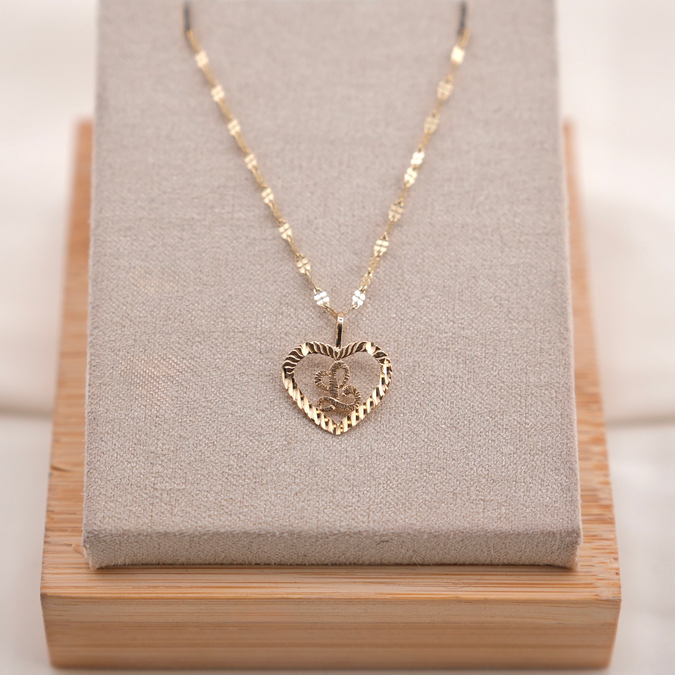 14k Gold Heart Initial Chain Set