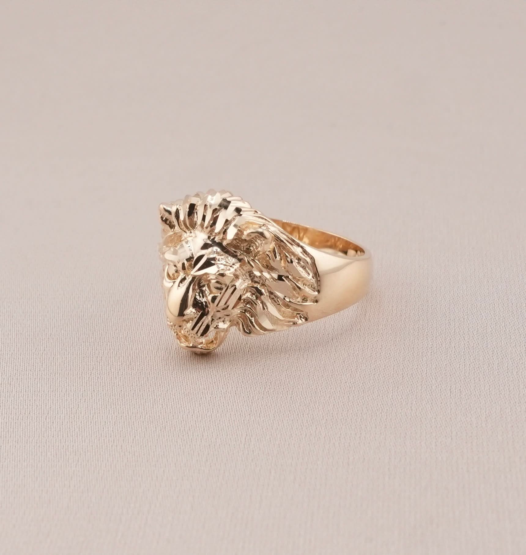 14K Gold Lion Men's Ring