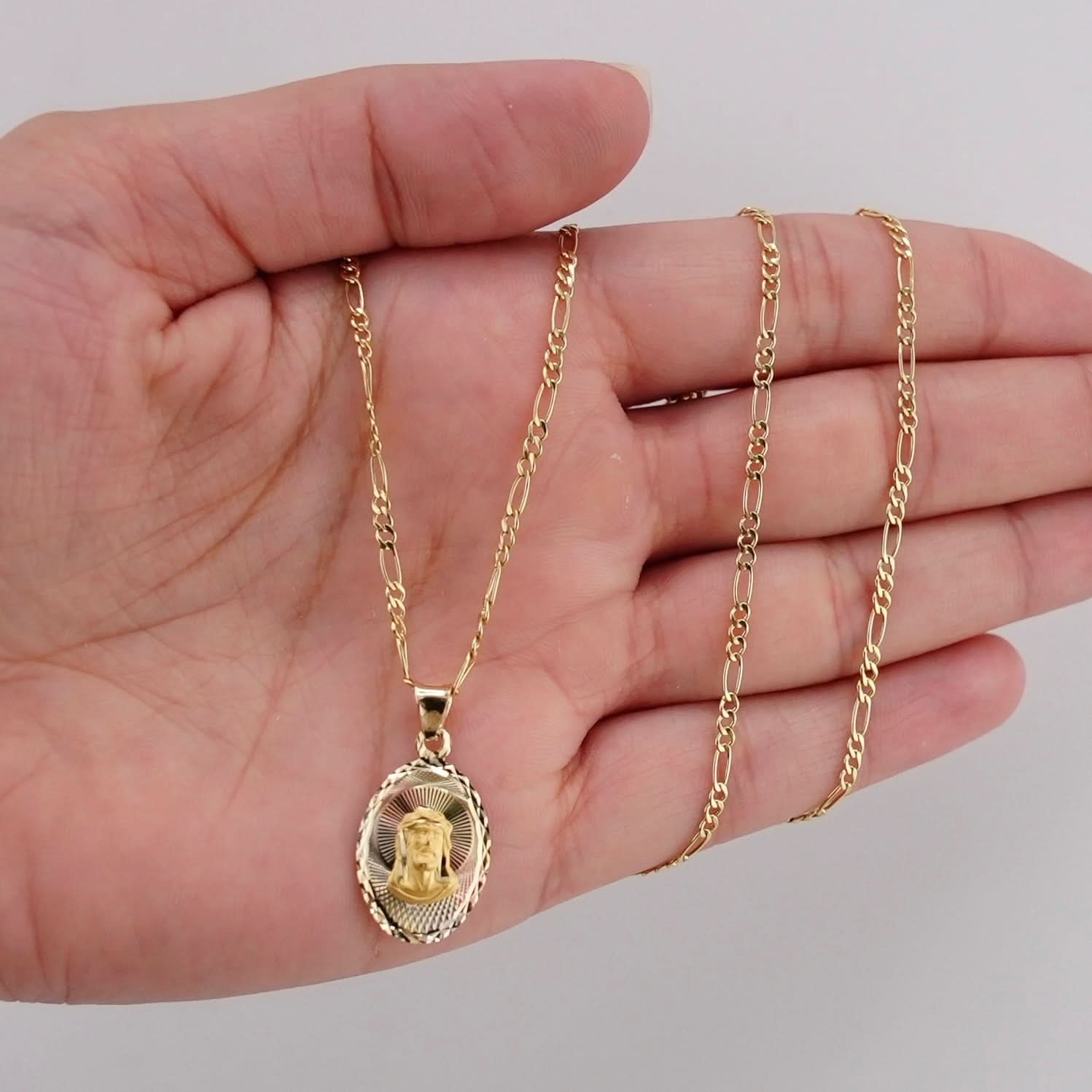 14k Gold Jesus Chain Set