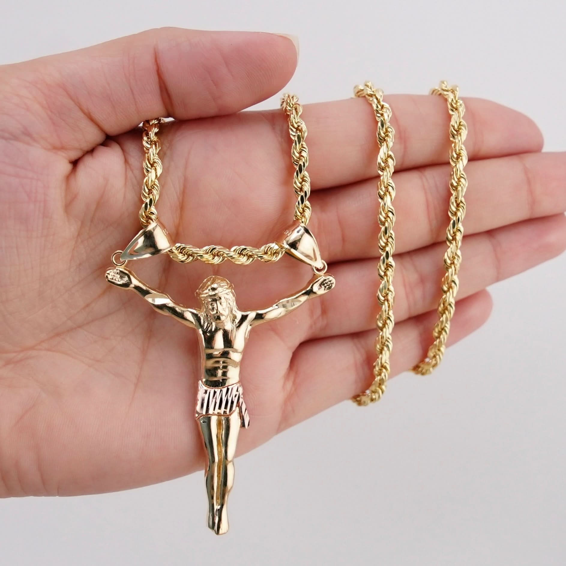 14k Gold Large Jesus Chain Set