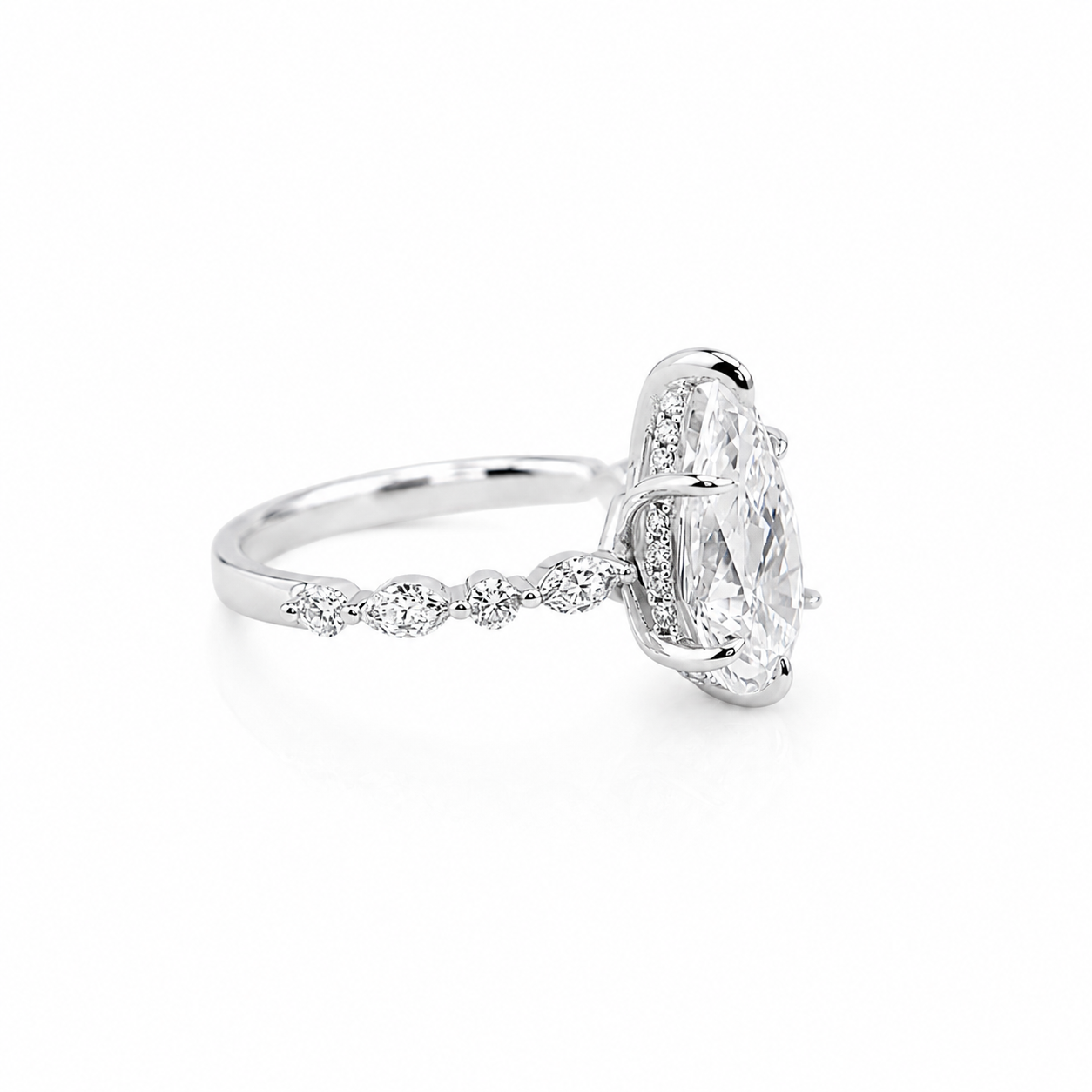 14k White Gold Pear Lab Diamond Ring 4.06ct
