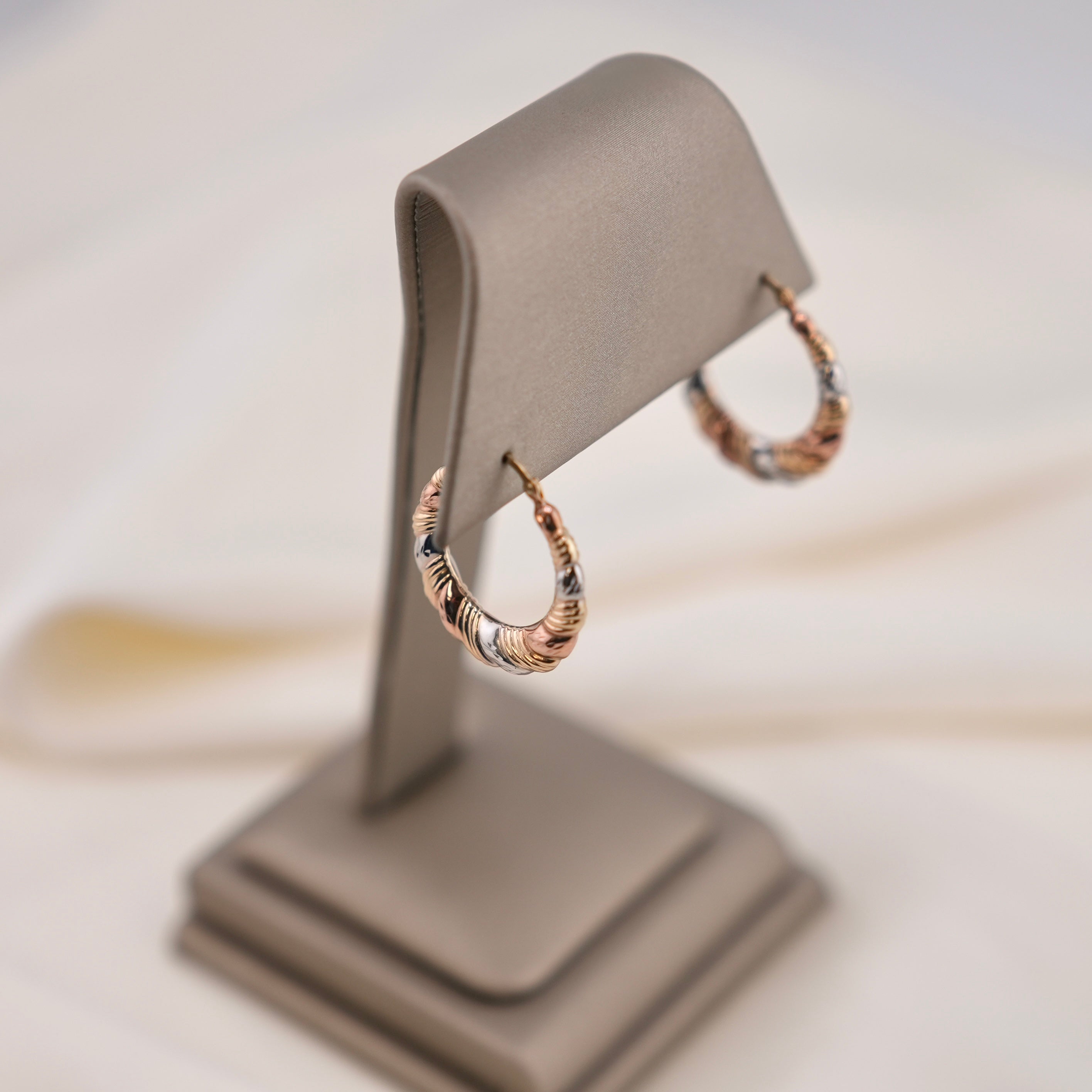 14k Gold Hollow 3 Tone Hoop Earrings