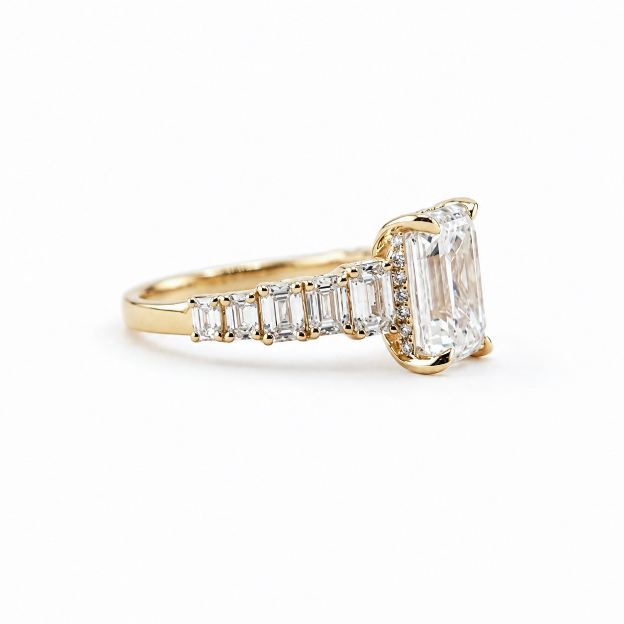 14k Gold Emerald Lab Diamond Ring 4.10ct