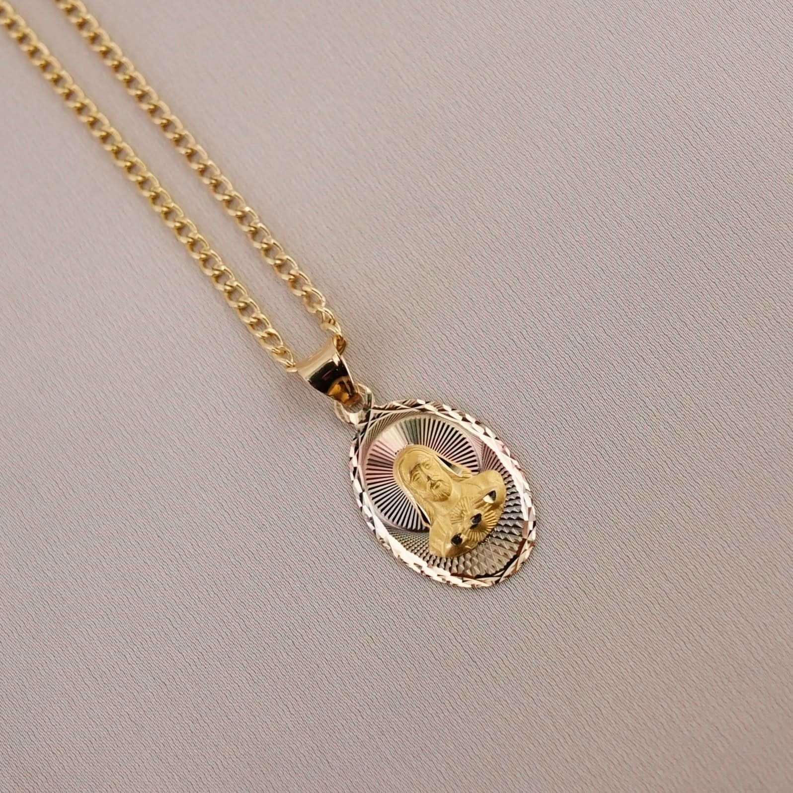 14k Gold Jesus Chain Set