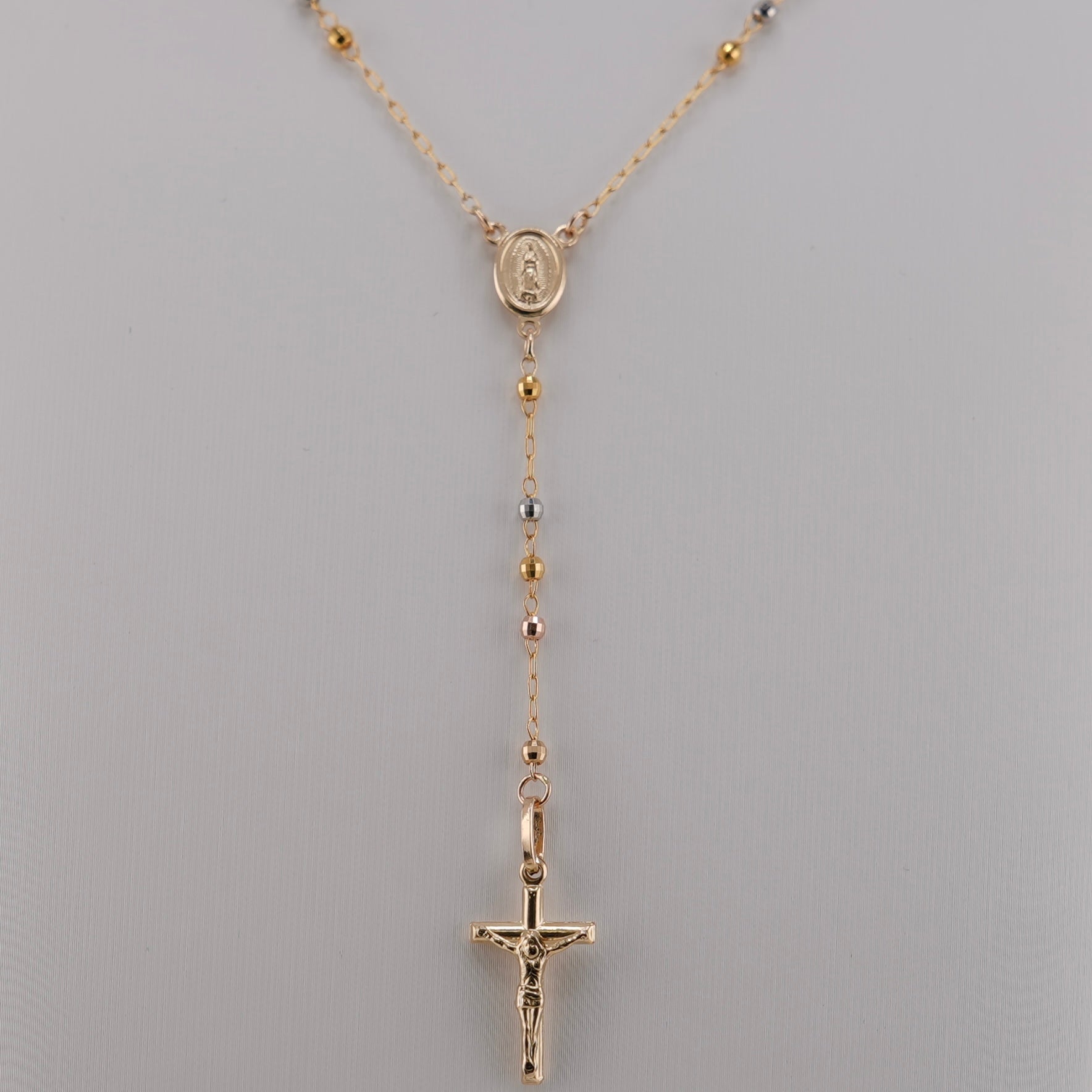 14k Gold 3 Tone Rosary 2.5mm 24in