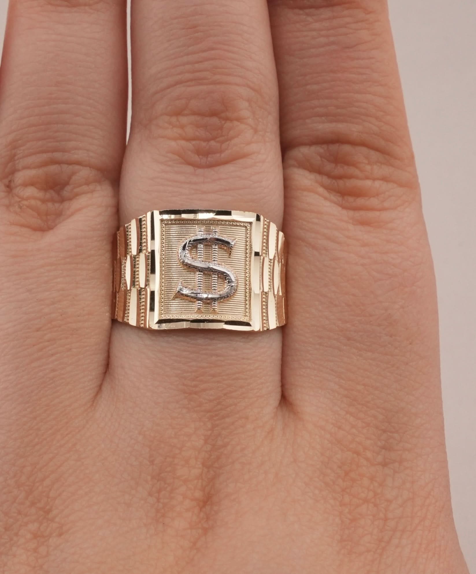 14K Gold Money Sign Men's Ring