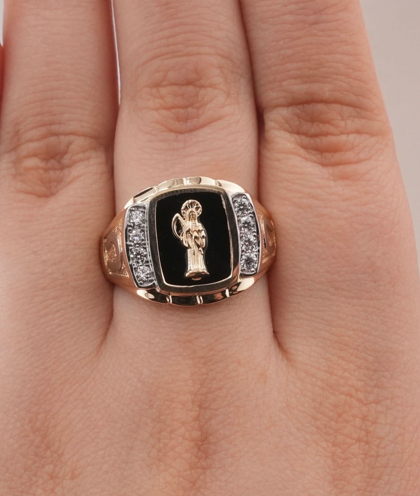 14K Gold Santa Muerte Men's Ring