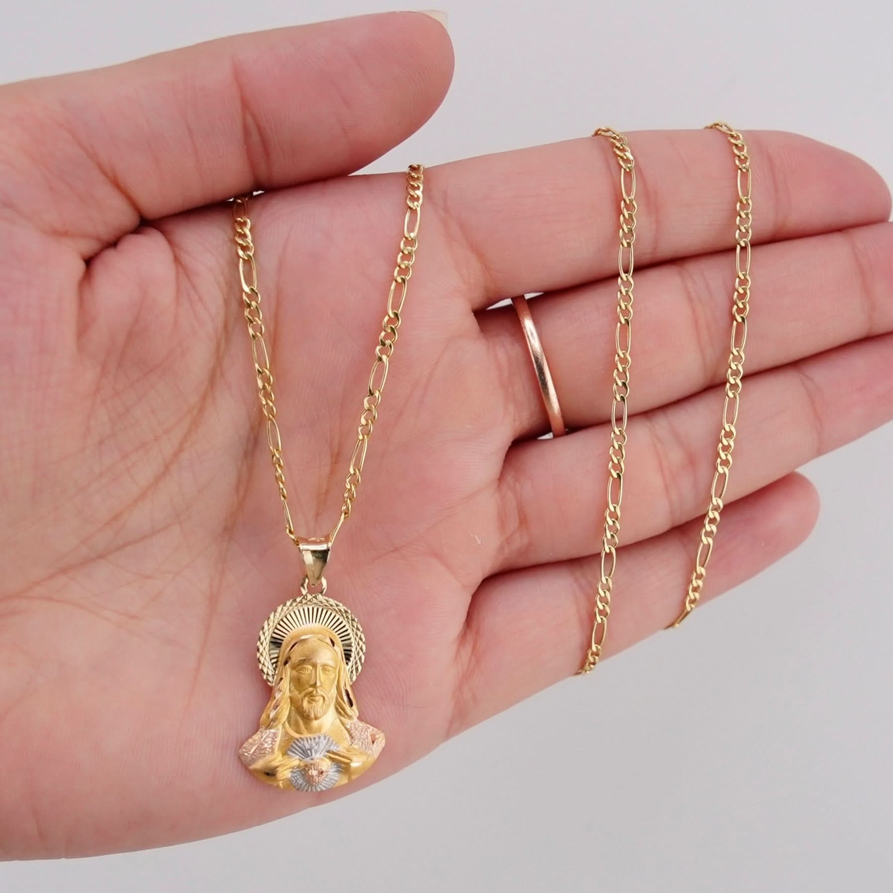 14k Gold Small Jesus Chain Set
