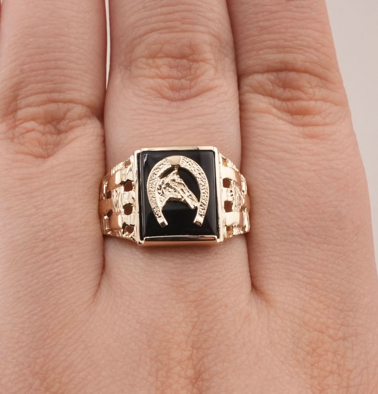14K Gold Horse Men's Ring