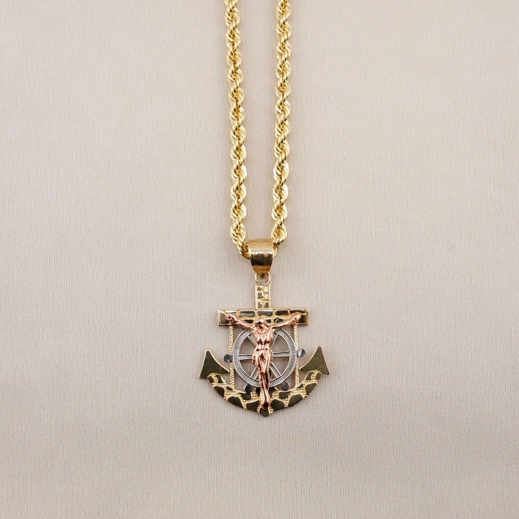 14k Gold Small Nugget Anchor Chain Set