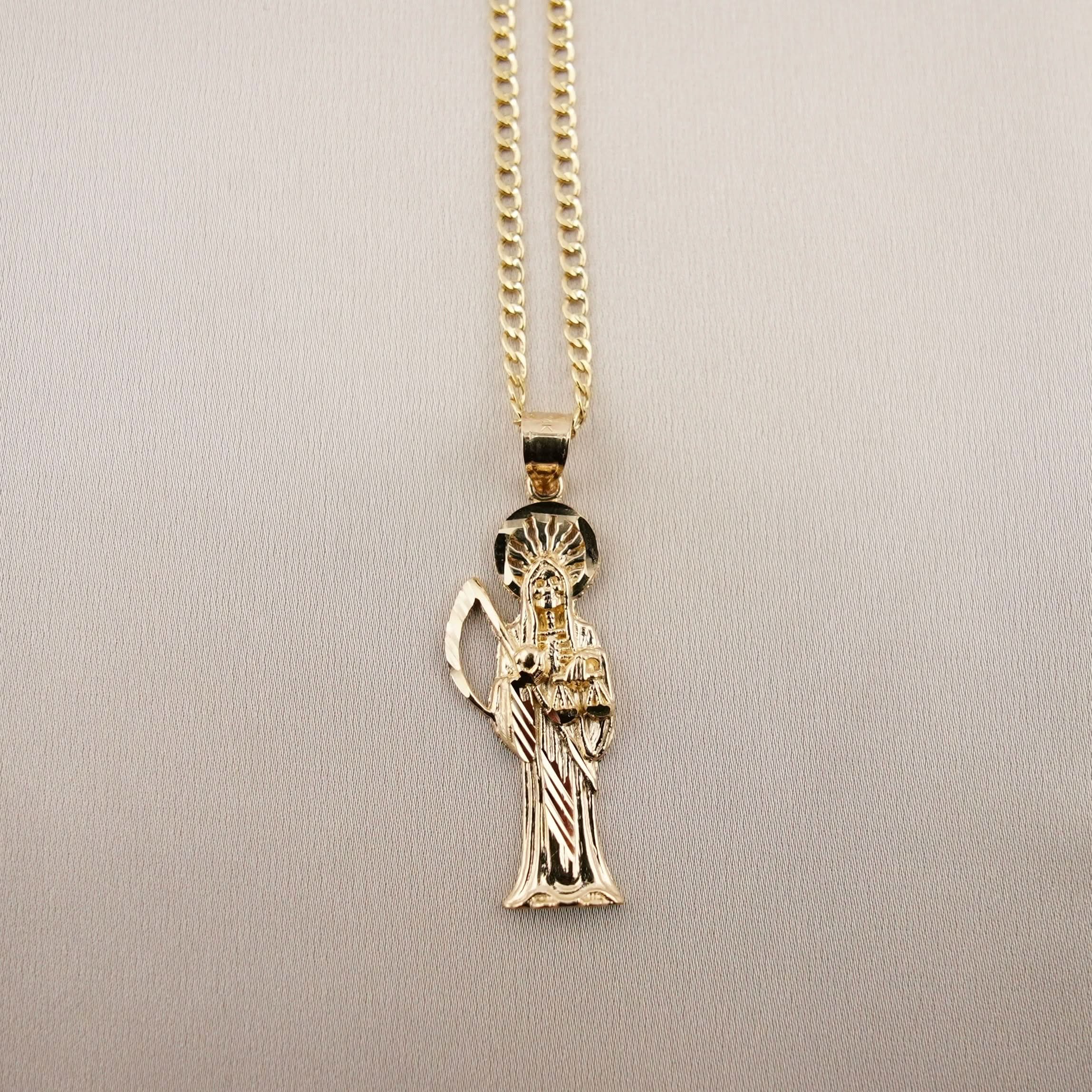 14k Gold Small Santa Muerte Chain Set